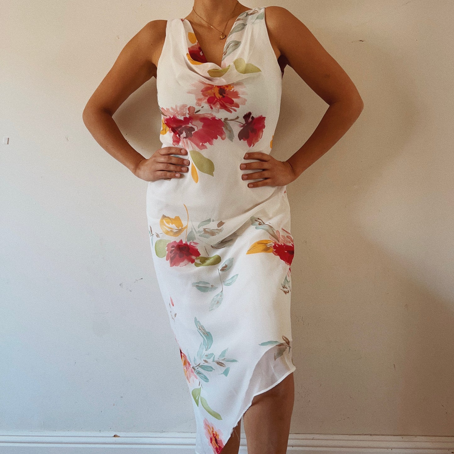 Cowl Neck Midi Floral Summer Dress