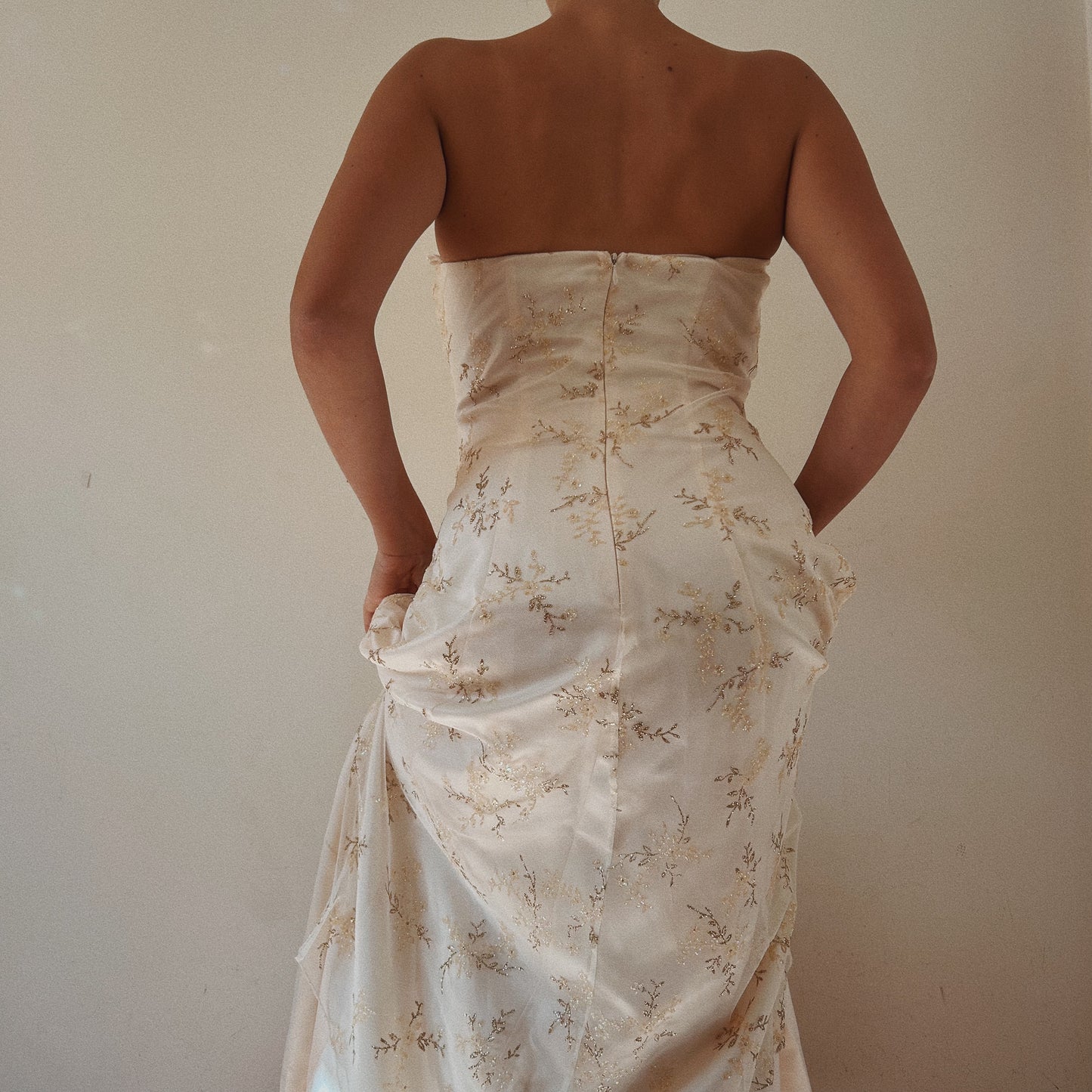 Strapless White Bridal Gown With Shiny Details