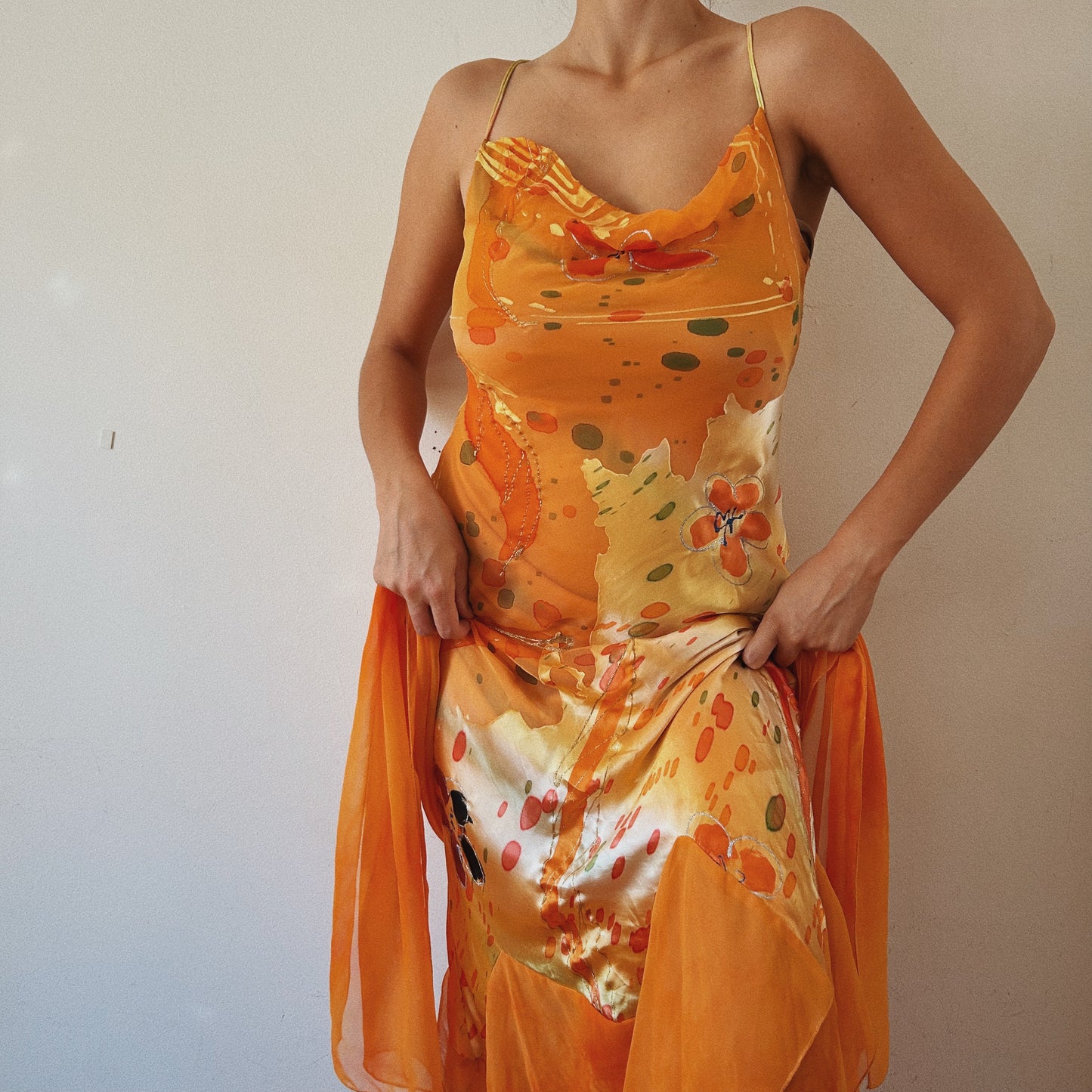 Bright Orange Ethereal Summer Ruffled Maxi Dress