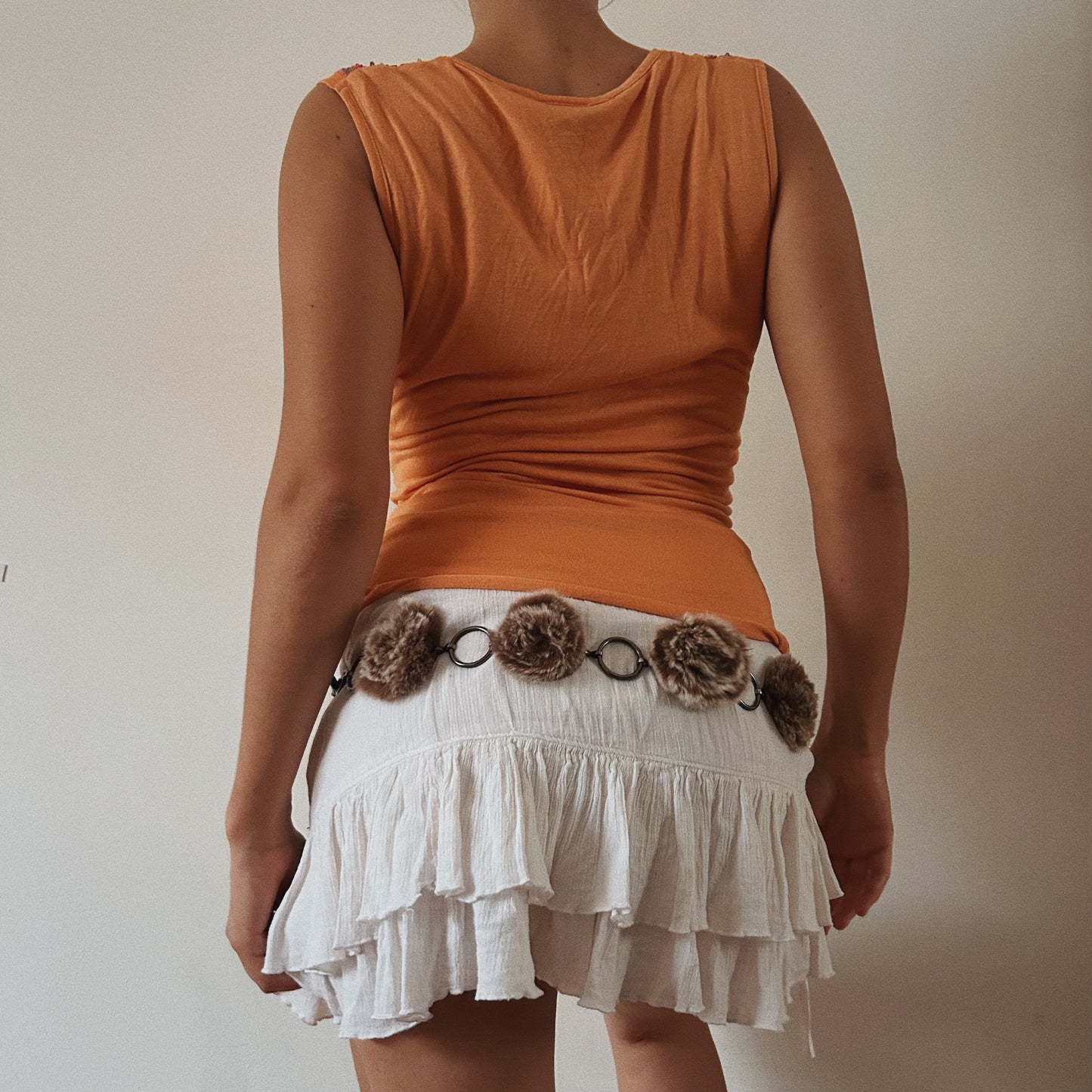 Orange Ruched Sequins Top