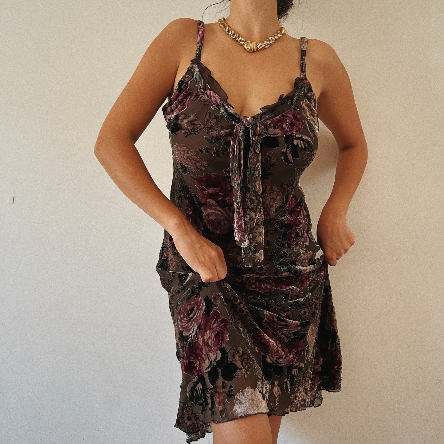 Velvet Floral Ruffled Dress