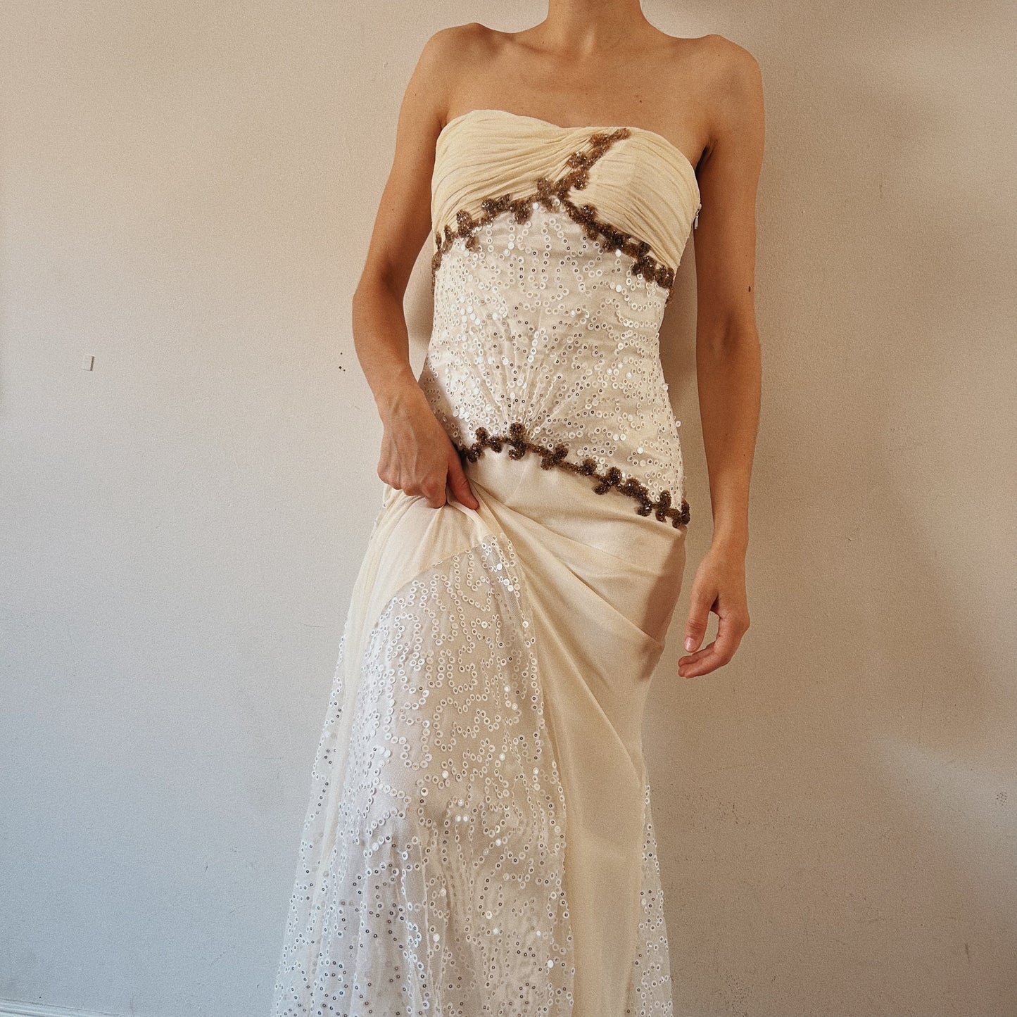 Silk White Beaded Bustier Dress