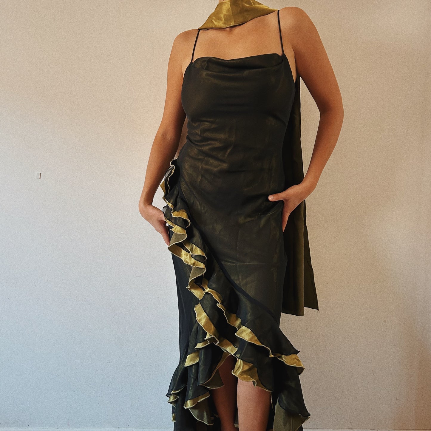 Ruffled Mesh Green Gown