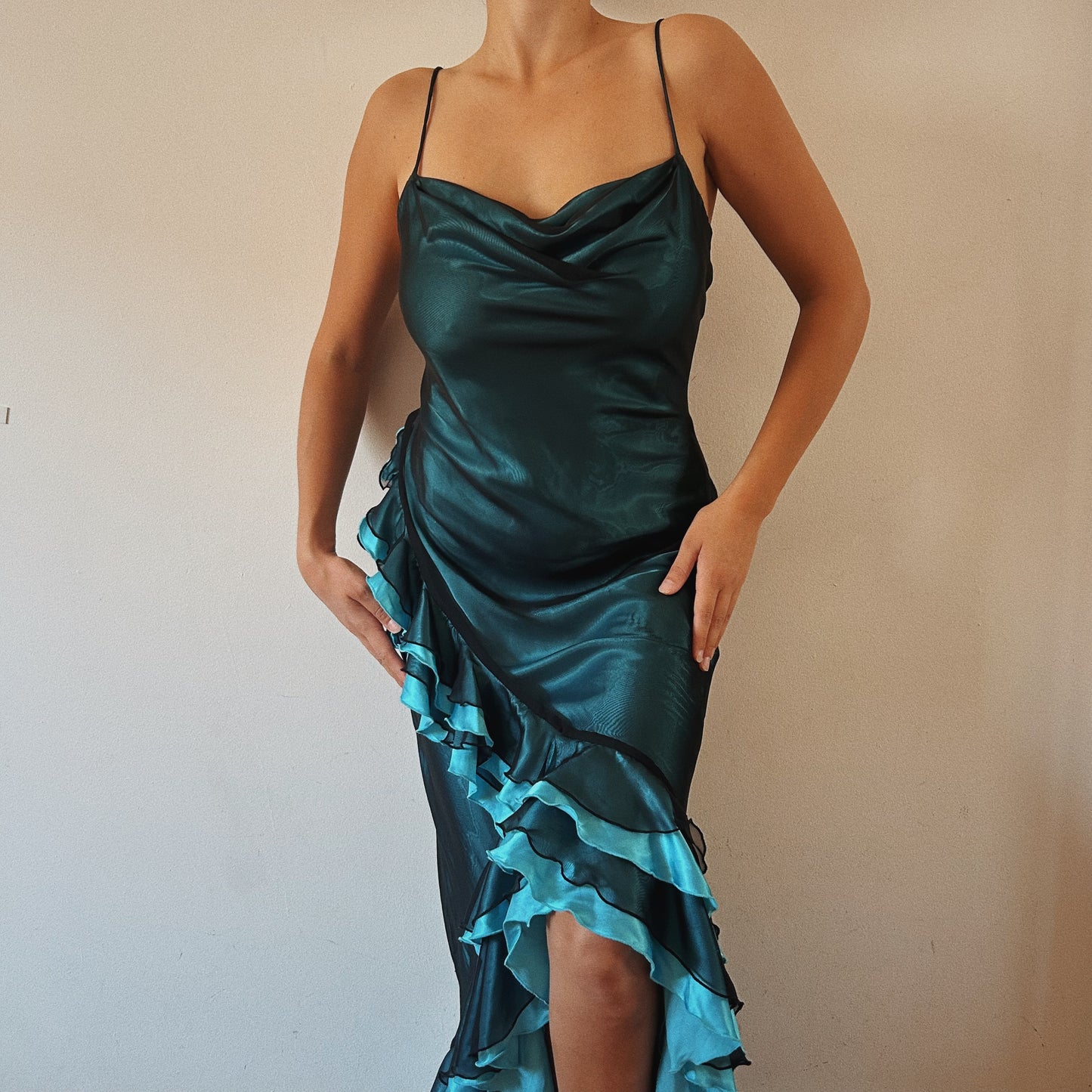 Ruffled Mesh Blue Gown