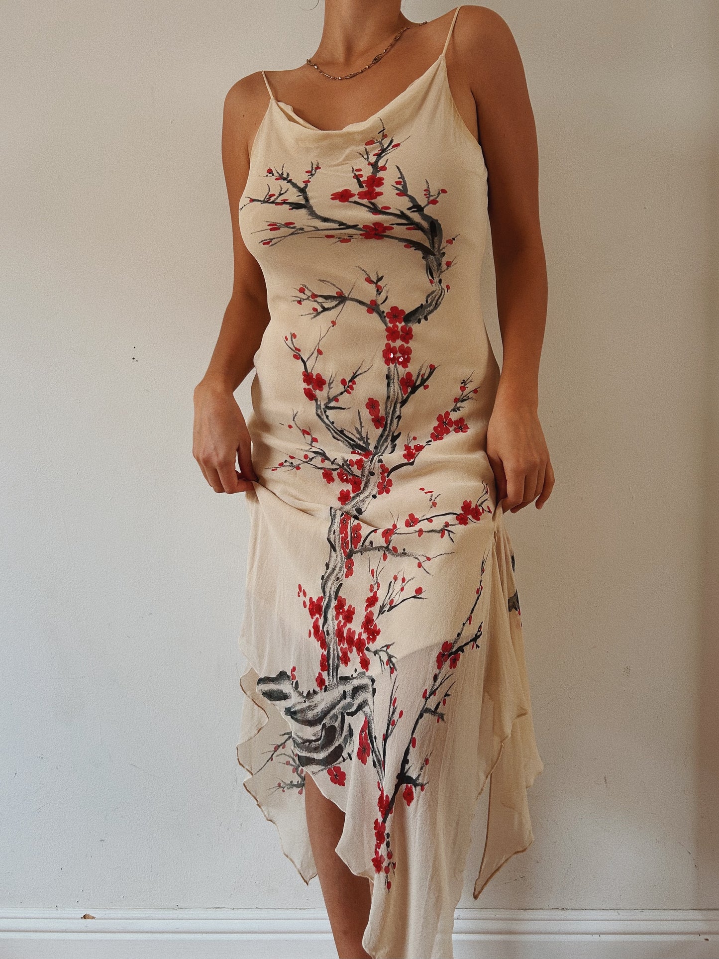 Sakura Tree Embellished Silk Dress