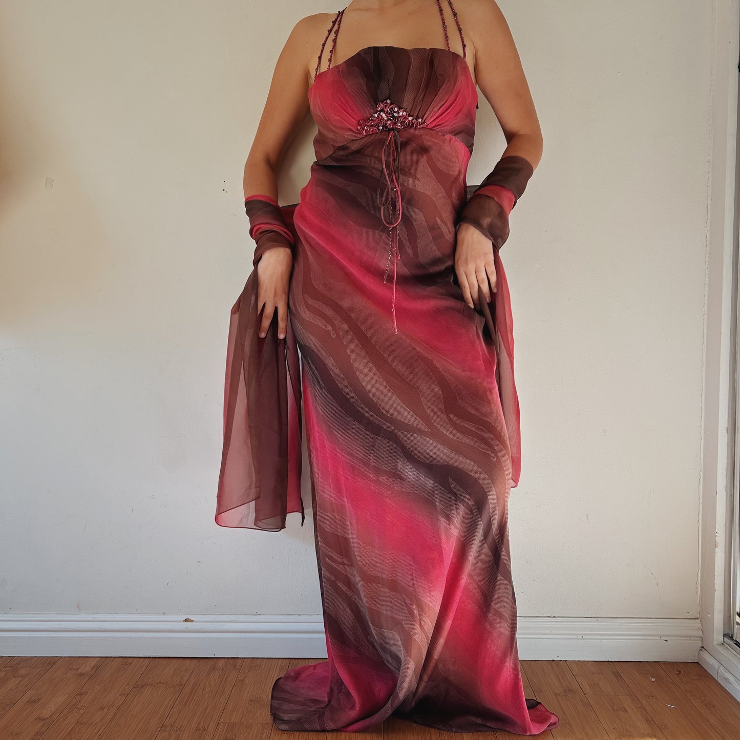 Stunning Ombre Gown With Beaded Embellishment And Matching Shawl