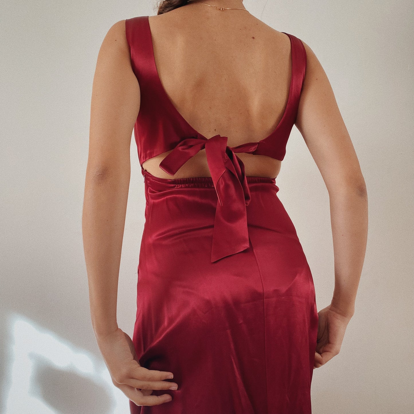Burgundy Formal Dress Back Tie Detail