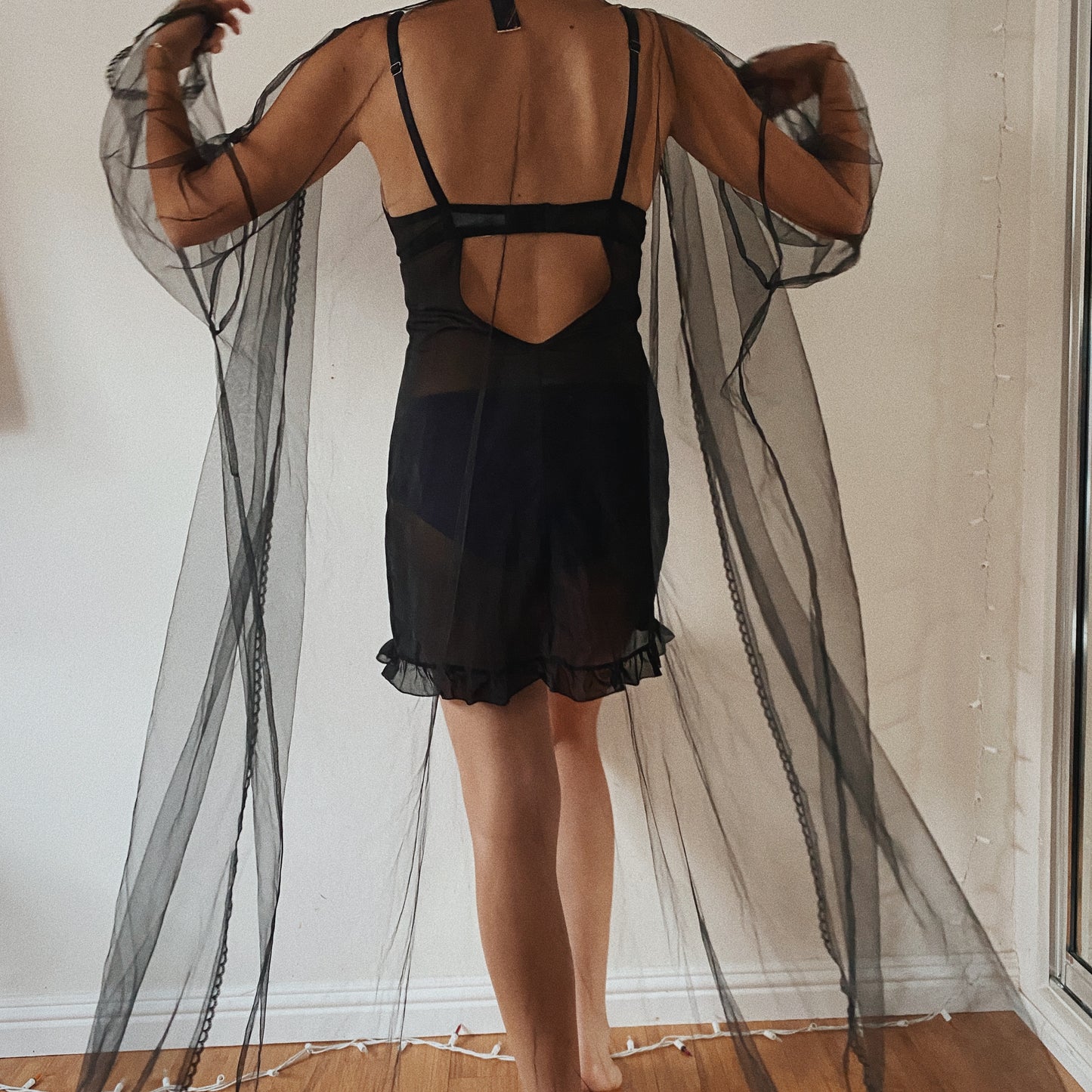 Sheer Chic Vintage Black Robe