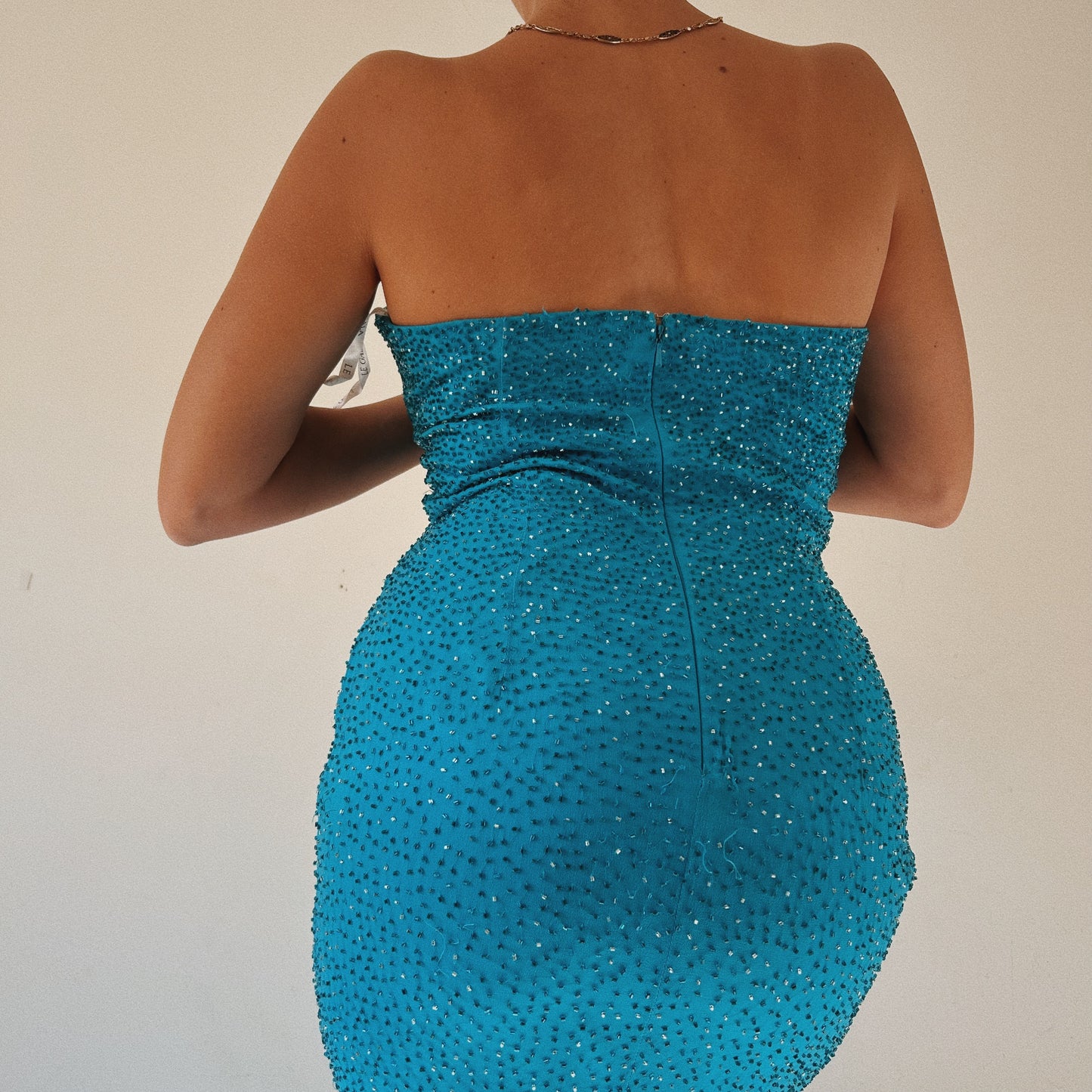 Mermaid Blue Beaded Strapless Gown