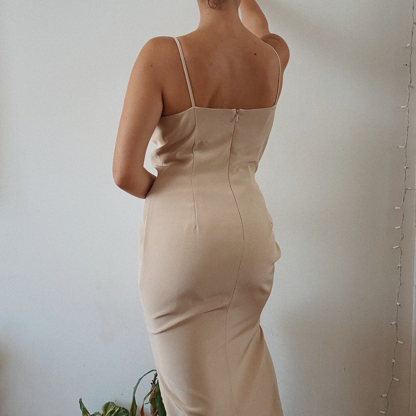 Elegant Nude Maxi Dress With Slit