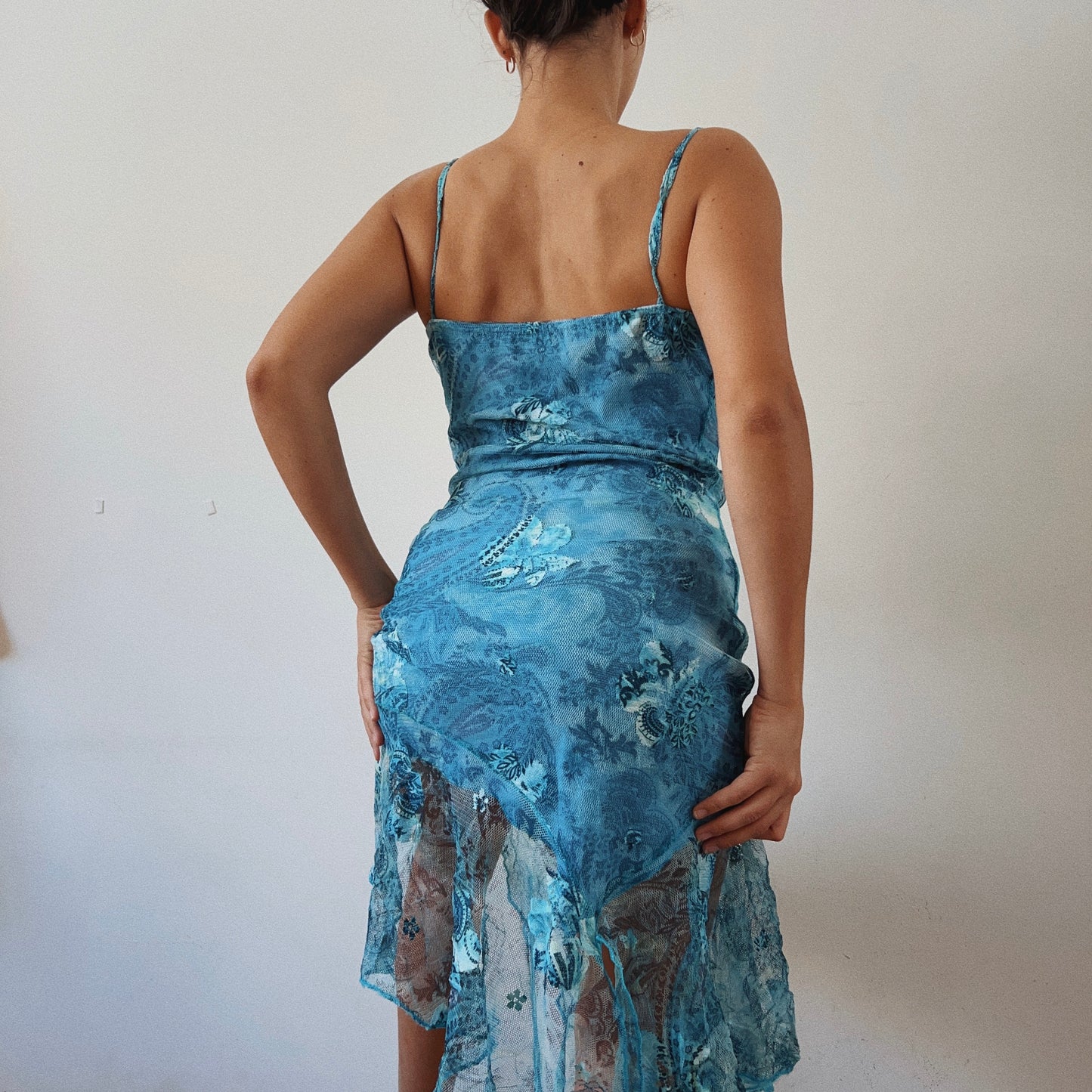 Asymmetrical Floral Mesh Dress