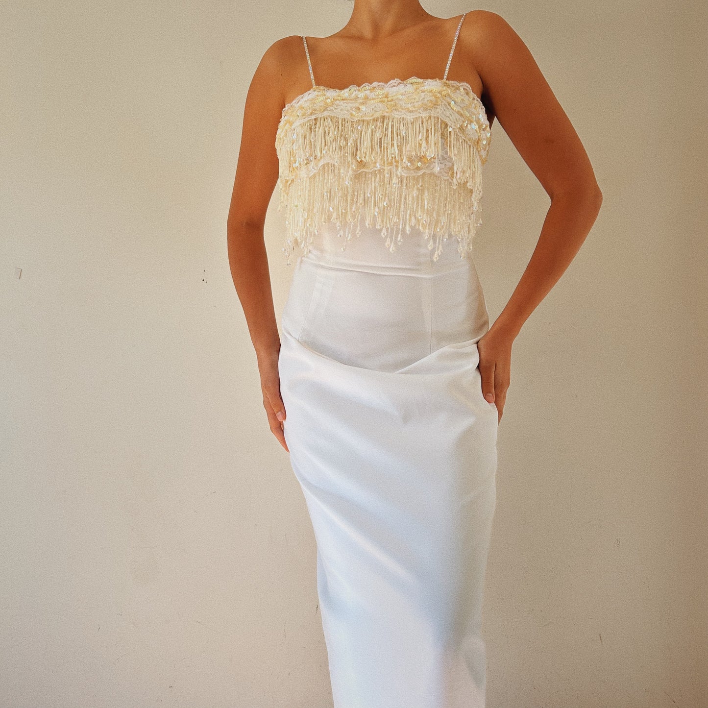 Bridal Fitted Chic Dress With Beaded Fringe Bustier
