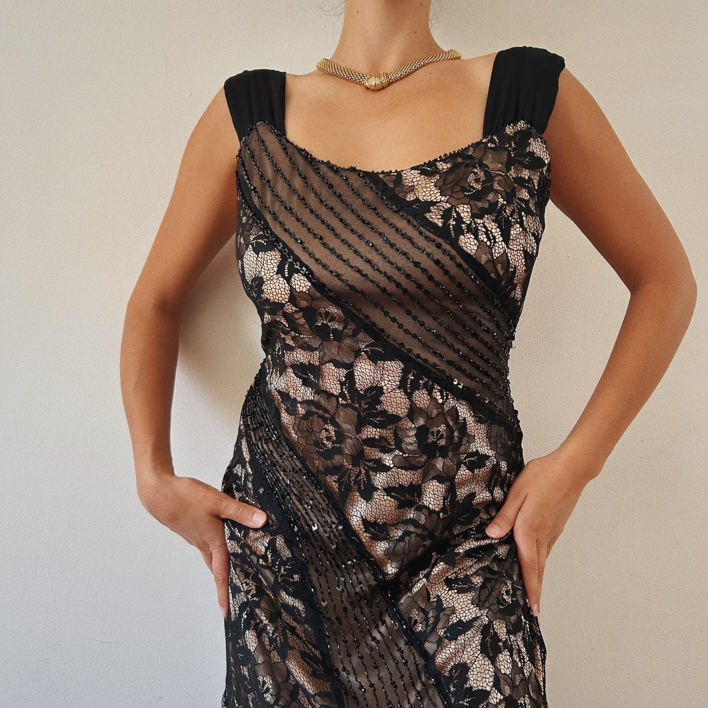 Black Beaded Maxi Gown
