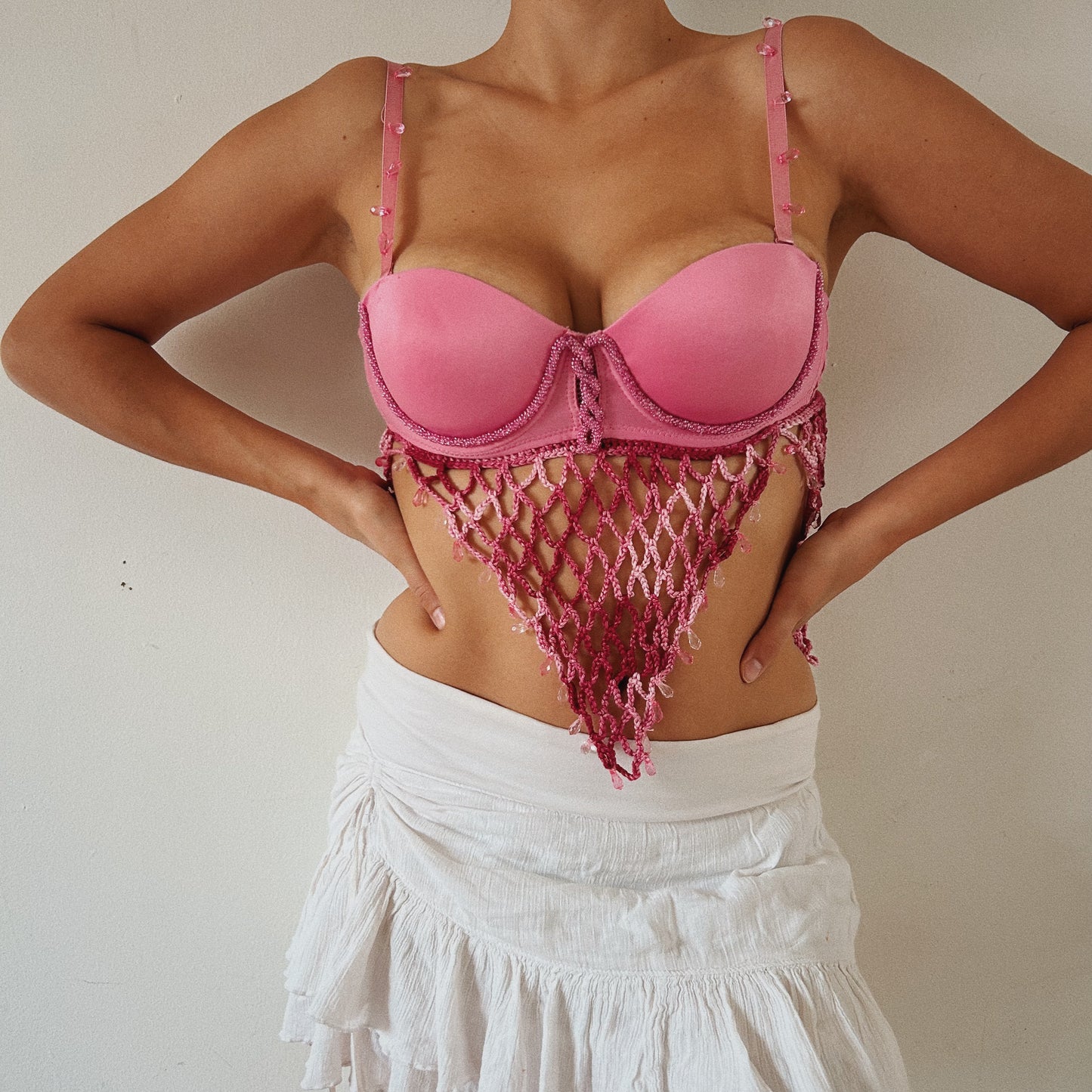 Handmade Hot Pink Embellished Bra Top