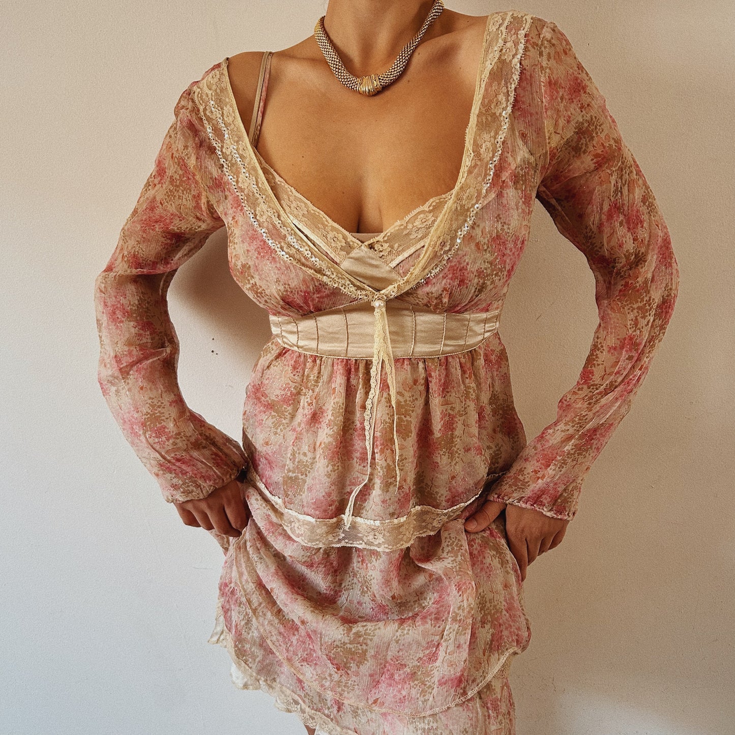 Dainty Silk Pink Lace Dress