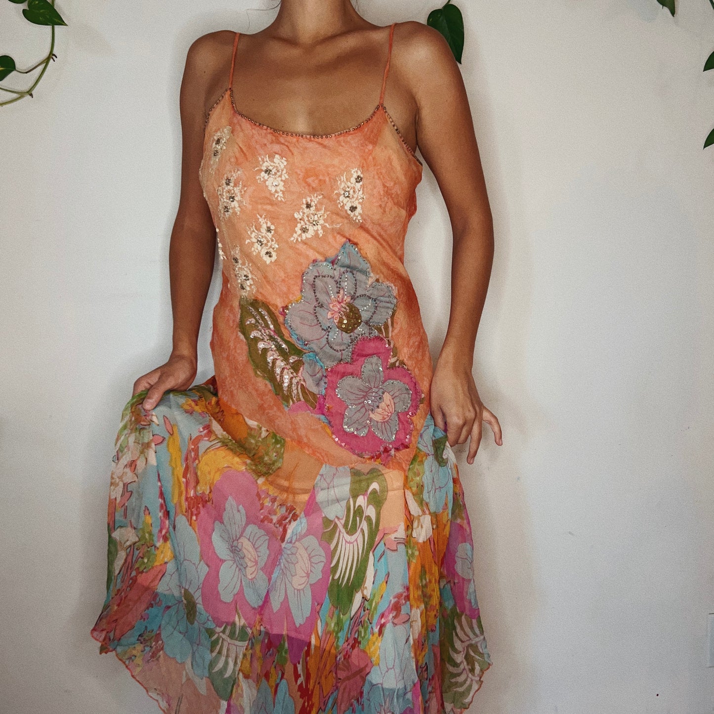 Derhy Sunset Floral Beaded Dress