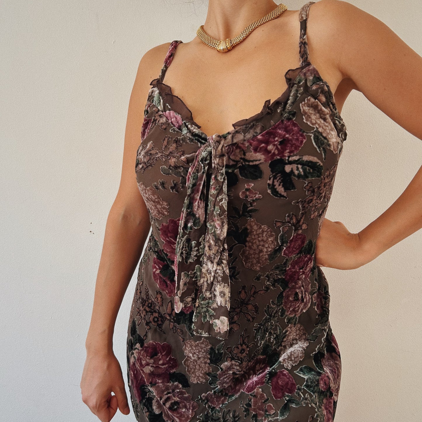 Velvet Floral Ruffled Dress