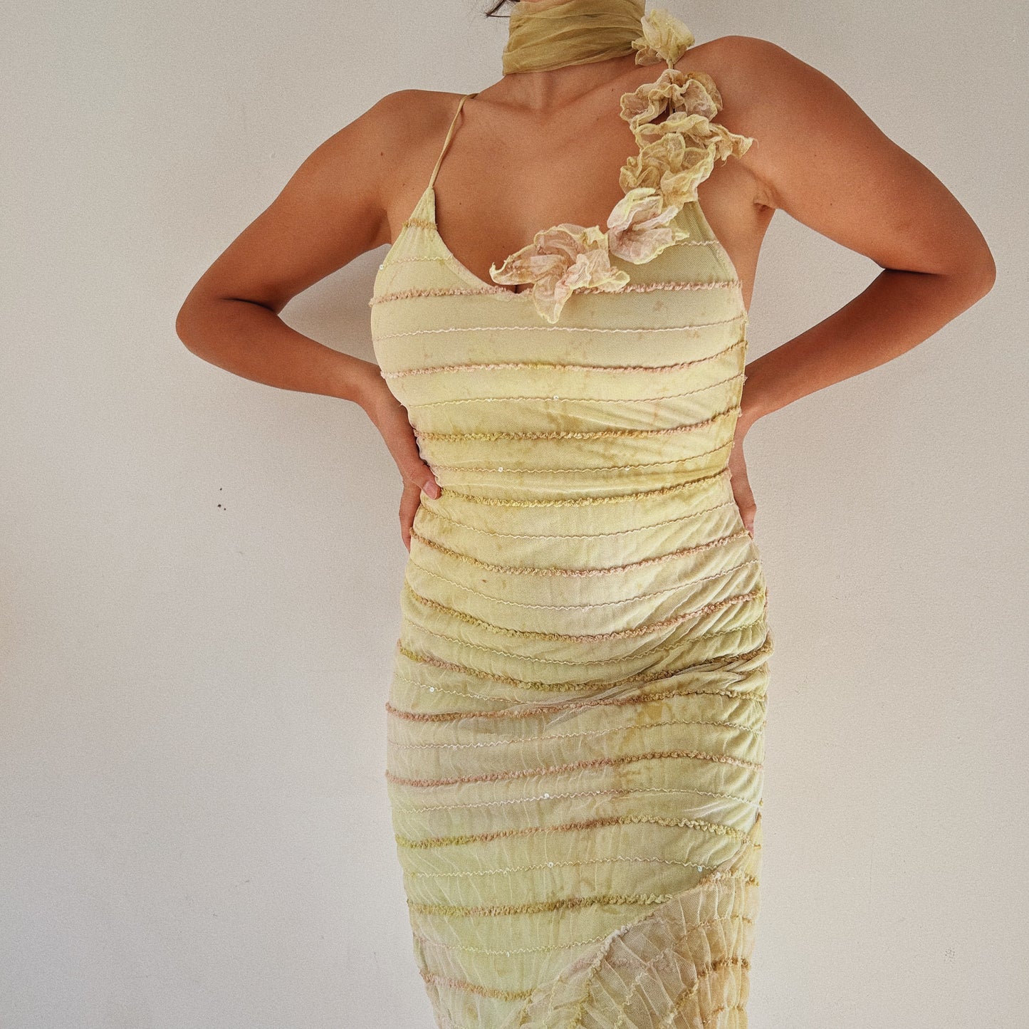 Perfect Embellished Mesh Summer Dress With Matching Shawl