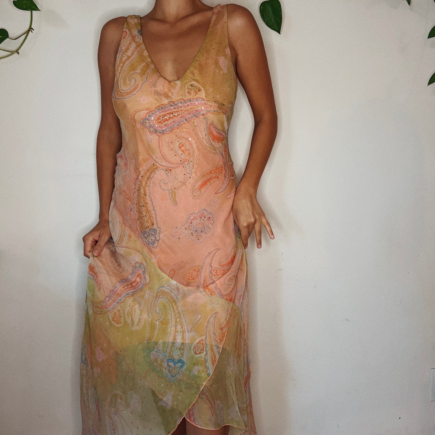 Tropical Asymmetrical Paisley Beaded Dress