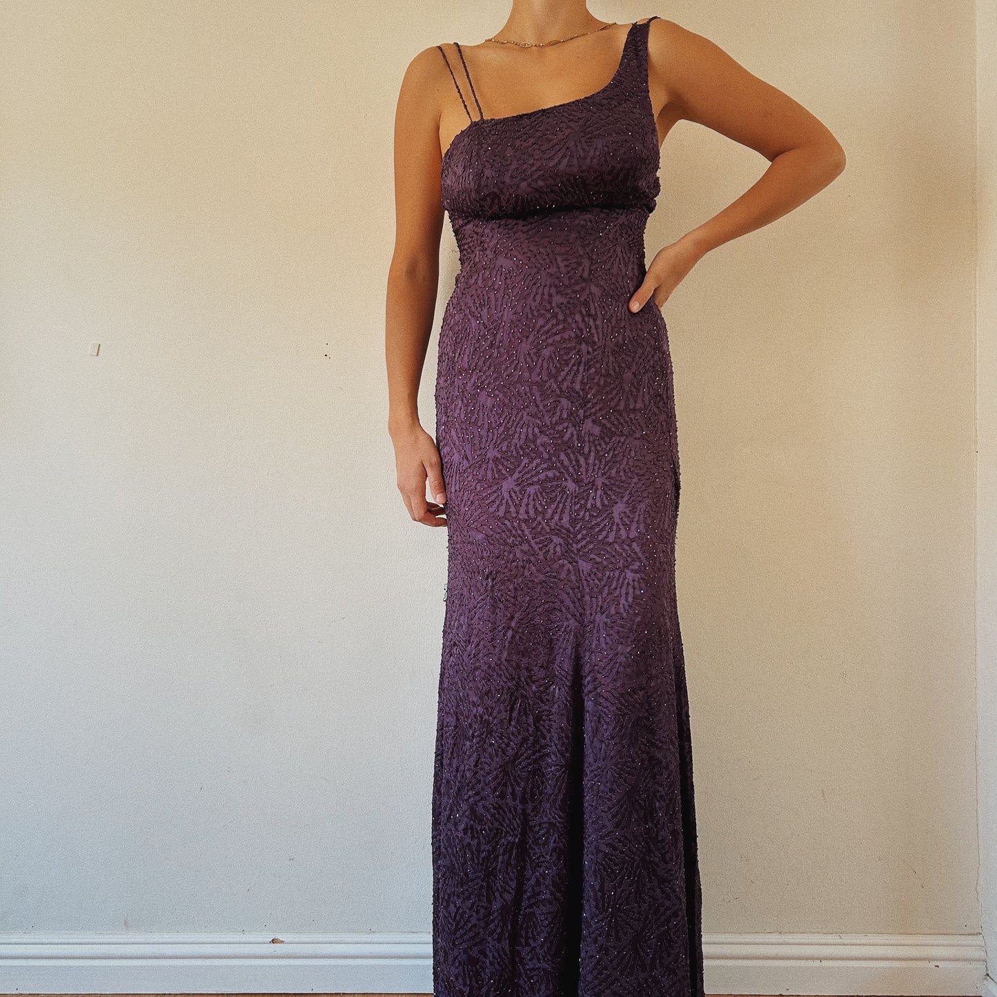 Silk Purple Fully Beaded Luxurious Gown