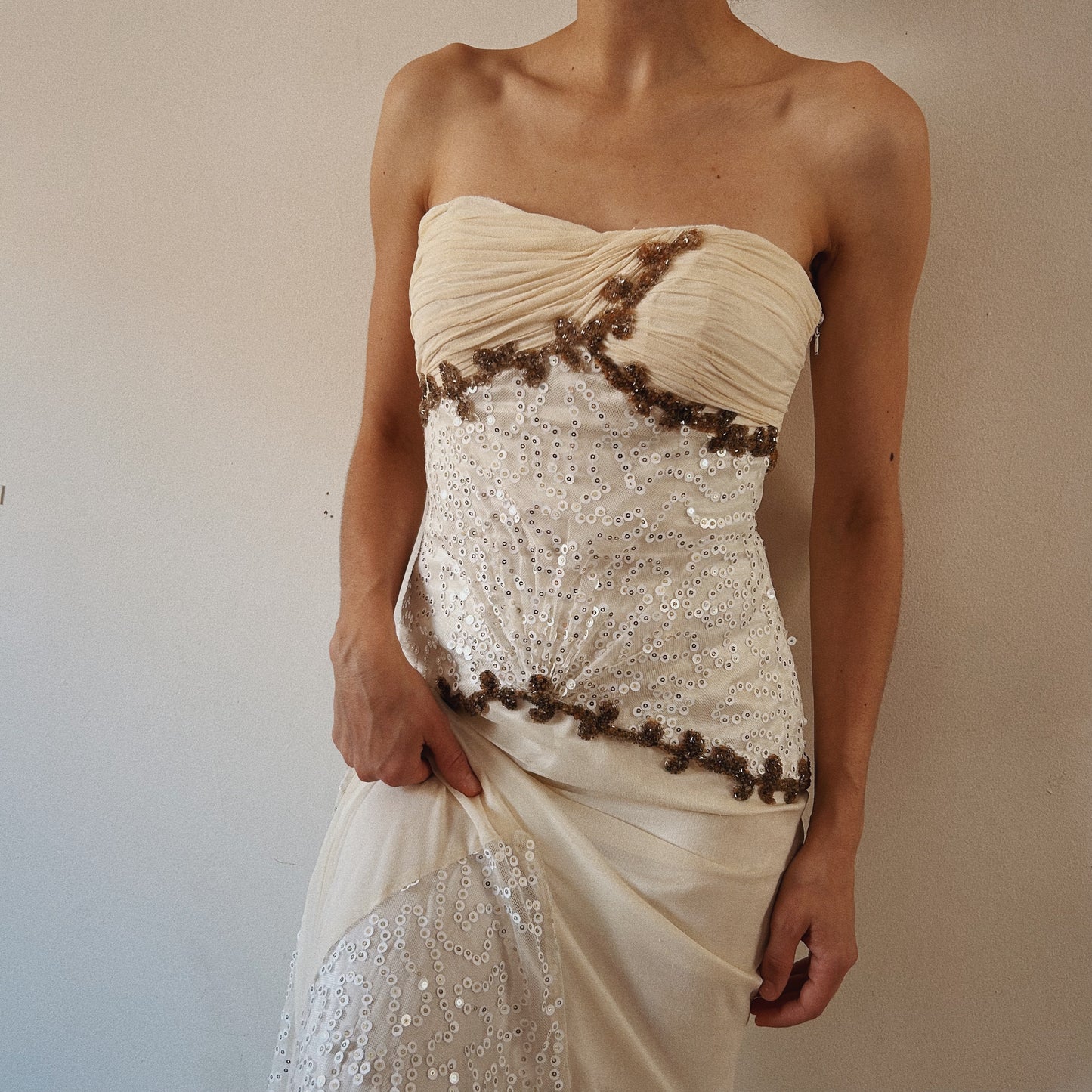 Silk White Beaded Bustier Dress