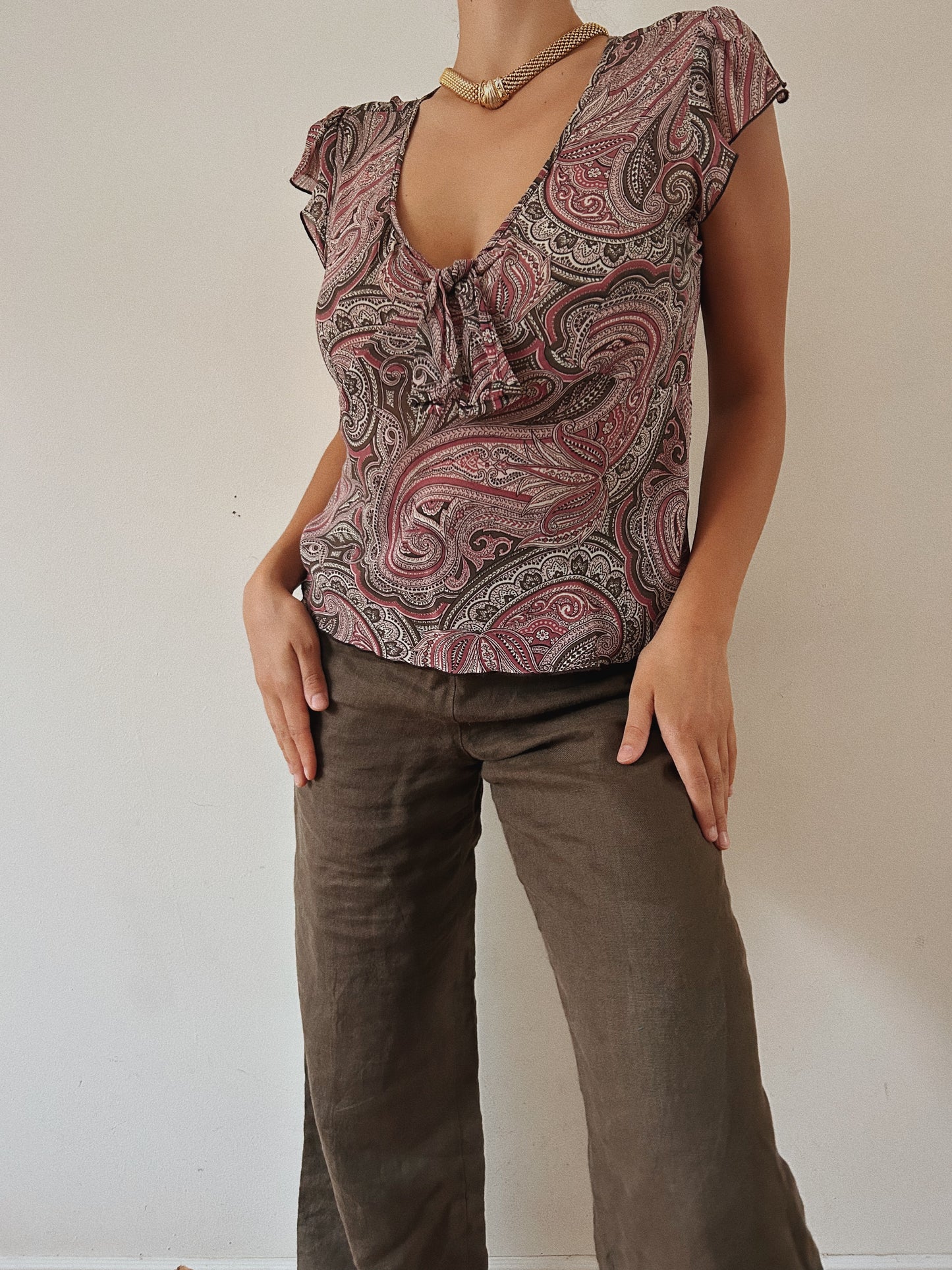 Y2K Paisley Mesh Top
