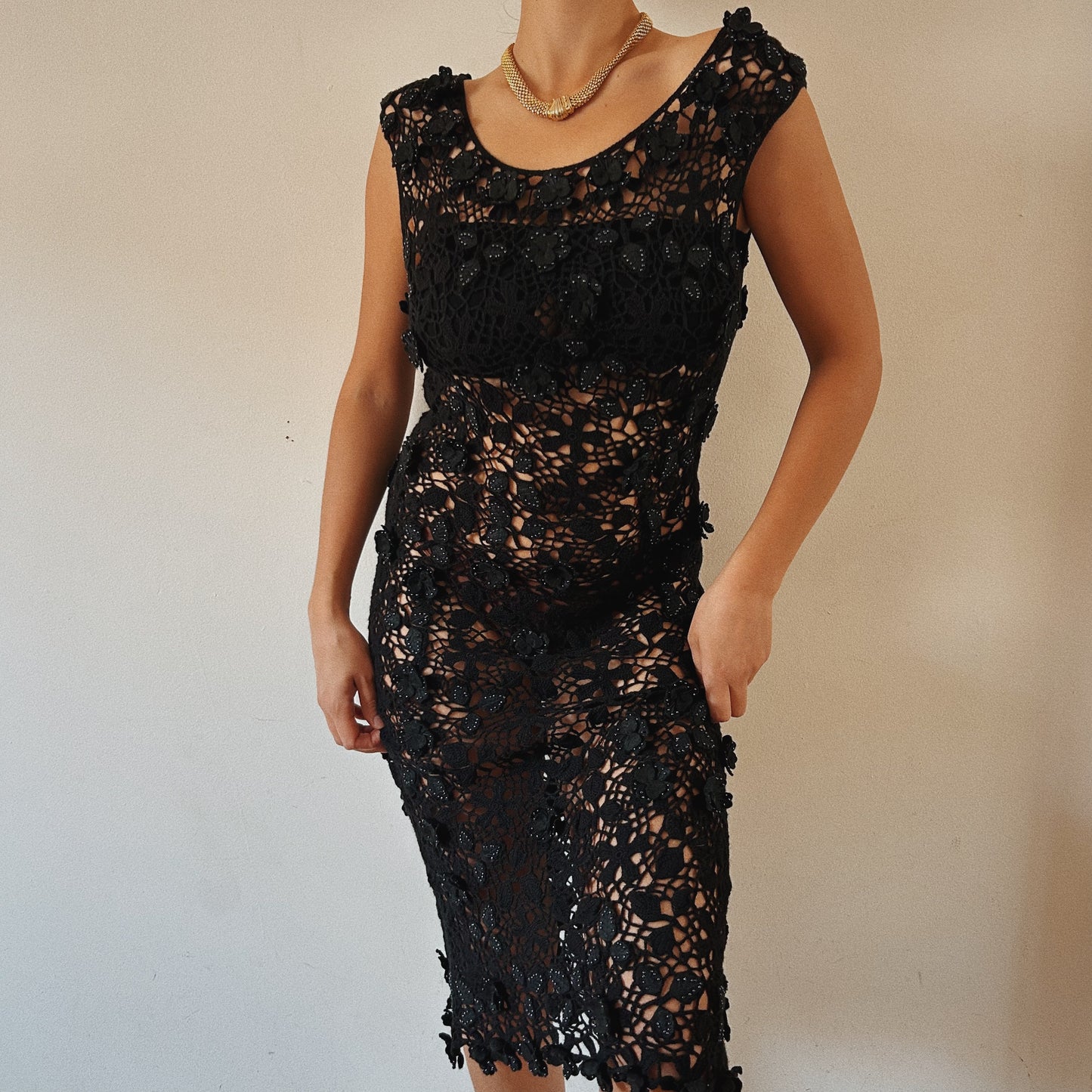 Crochet Black Floral Beach Dress
