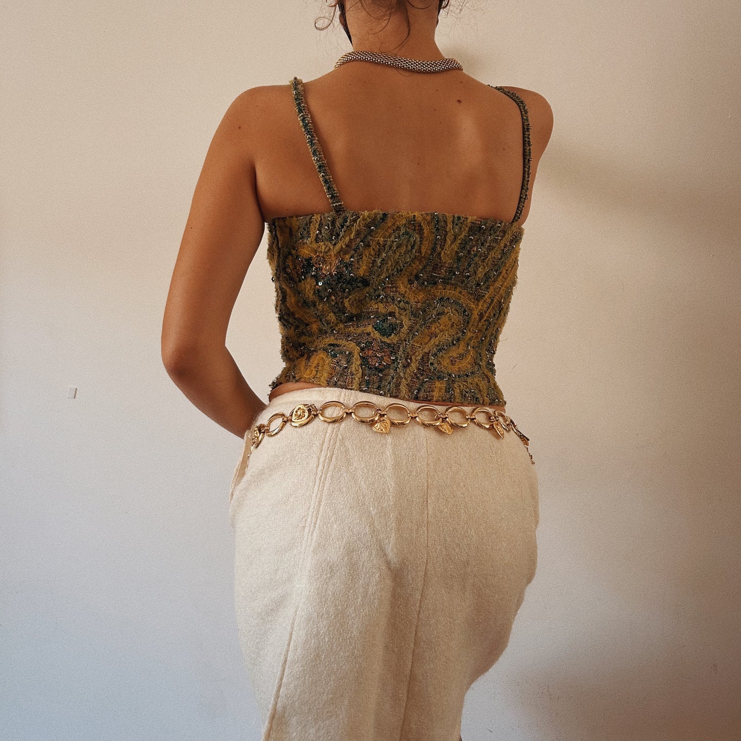 Embellished Fuzzy Beaded Top