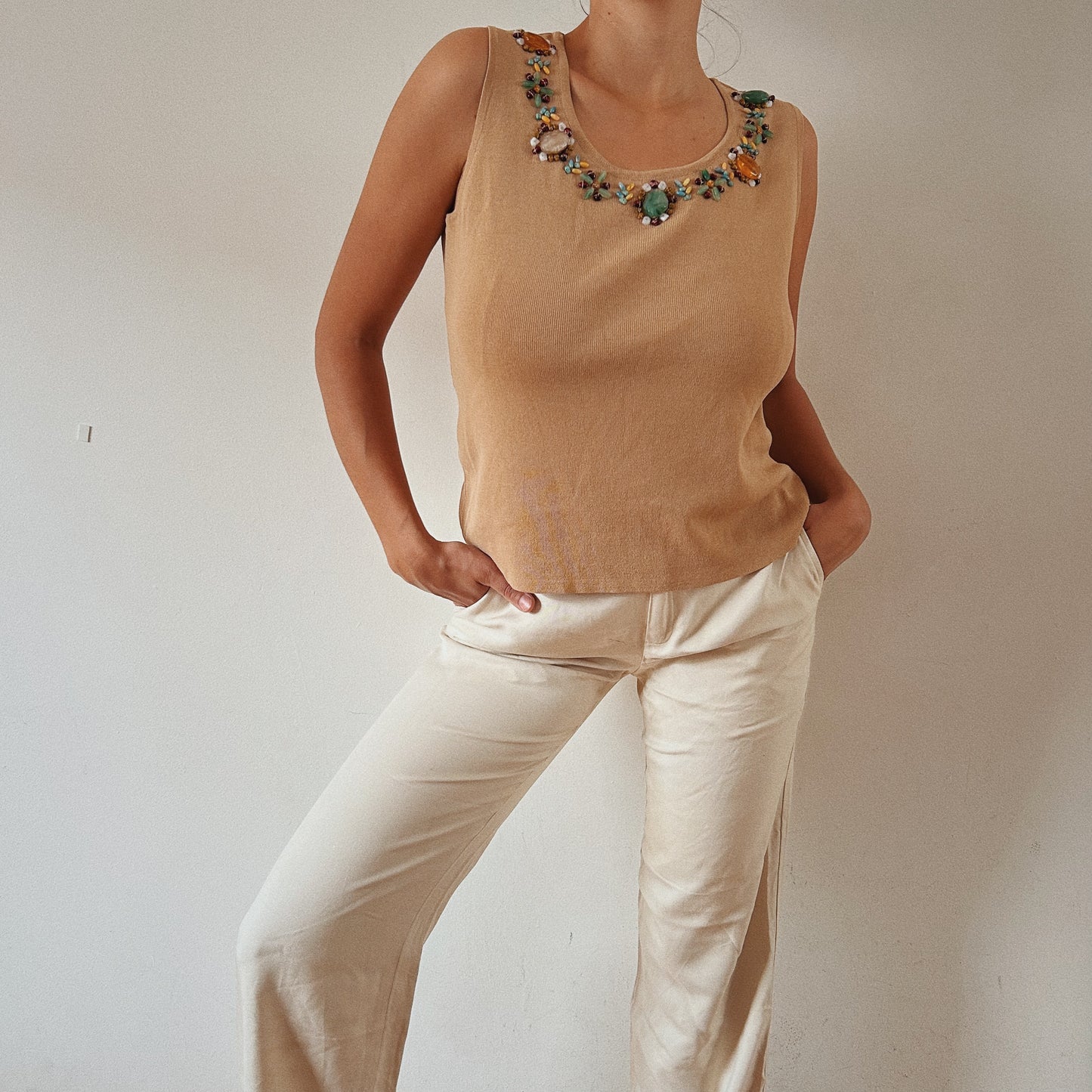 Beige Rocks Embellished Top