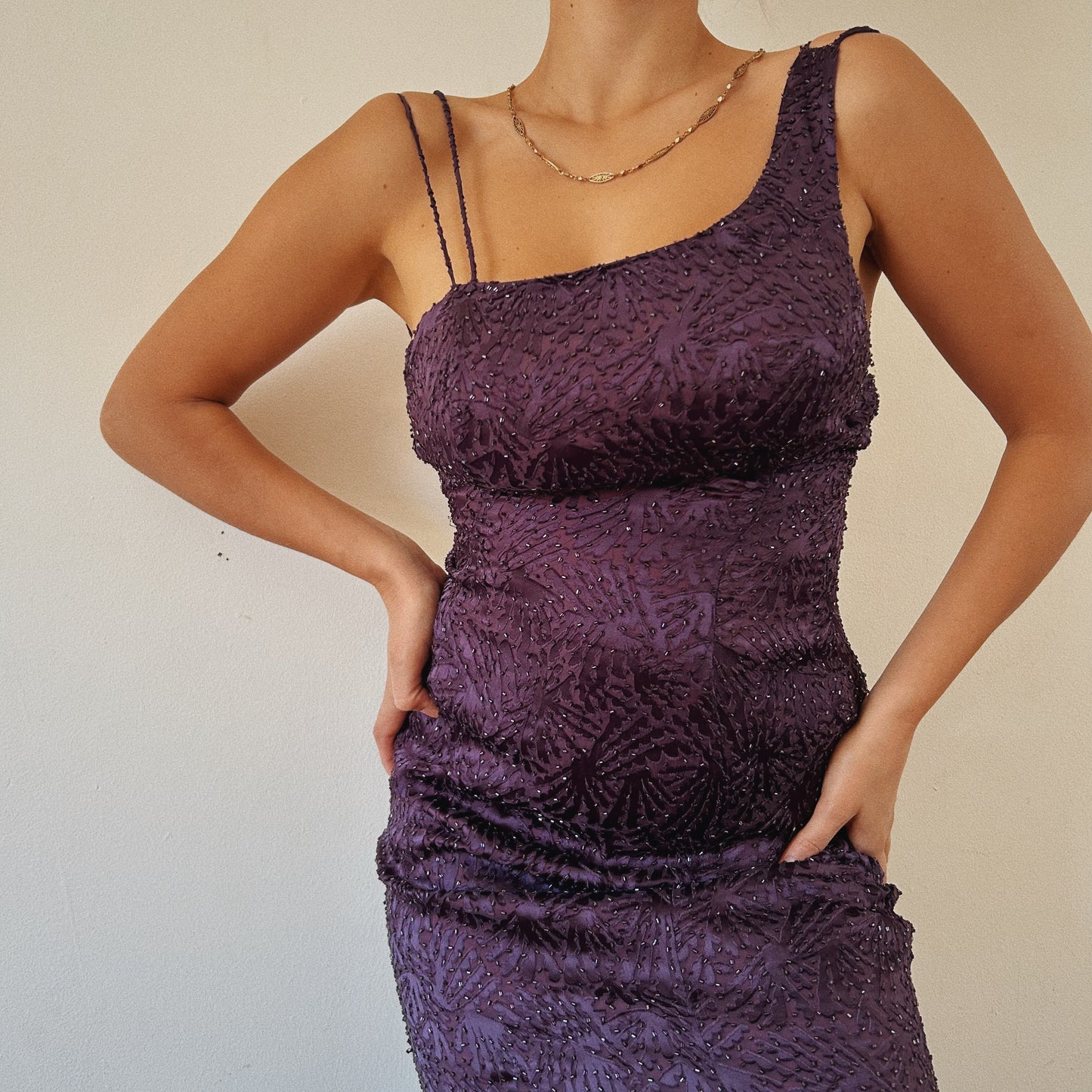 Silk Purple Fully Beaded Luxurious Gown