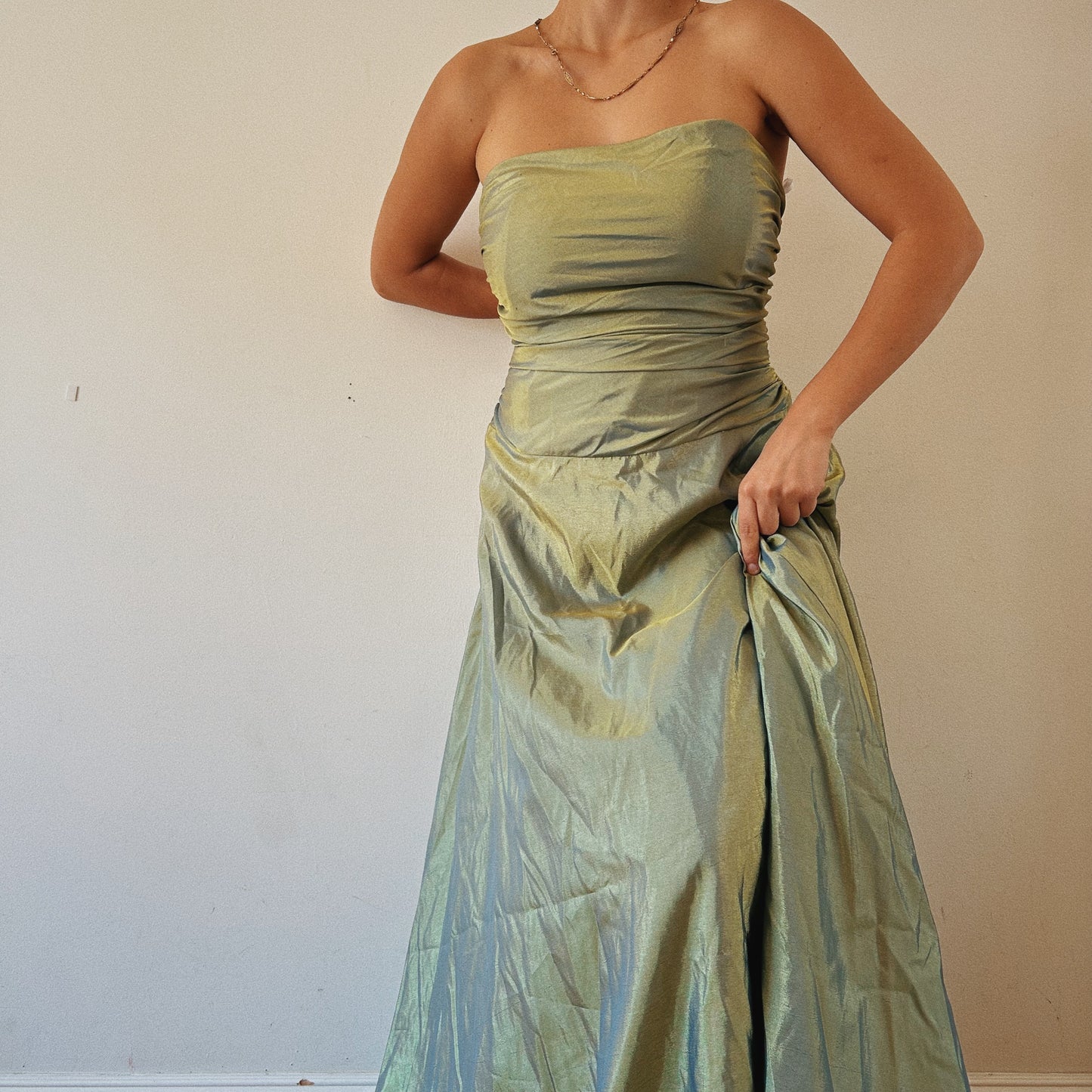 Strapless Green Princess Ruched Dress