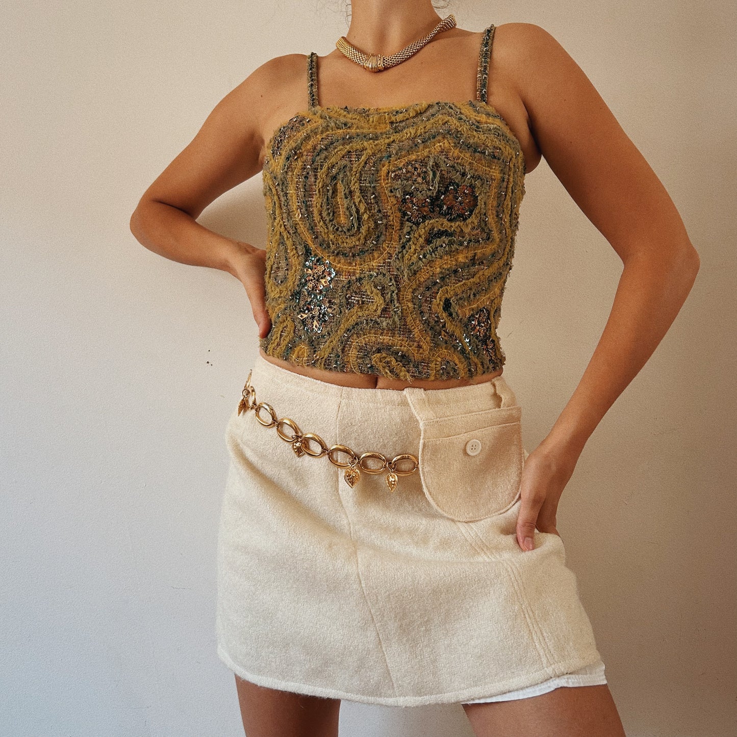 Embellished Fuzzy Beaded Top