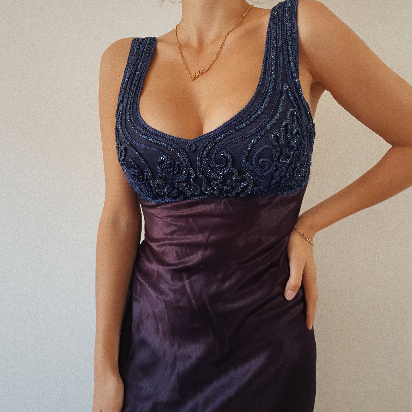 Romantic Evening Navy Blue Maxi Gown