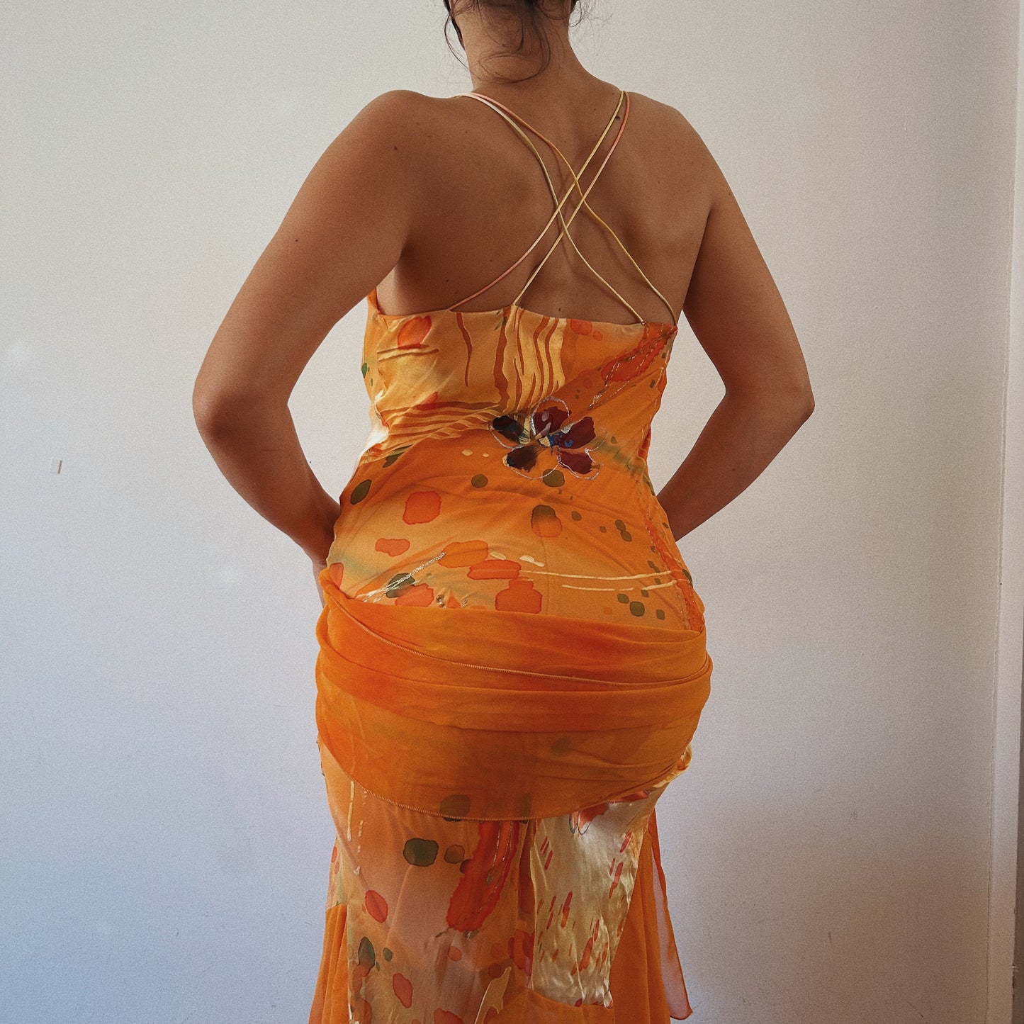 Bright Orange Ethereal Summer Ruffled Maxi Dress