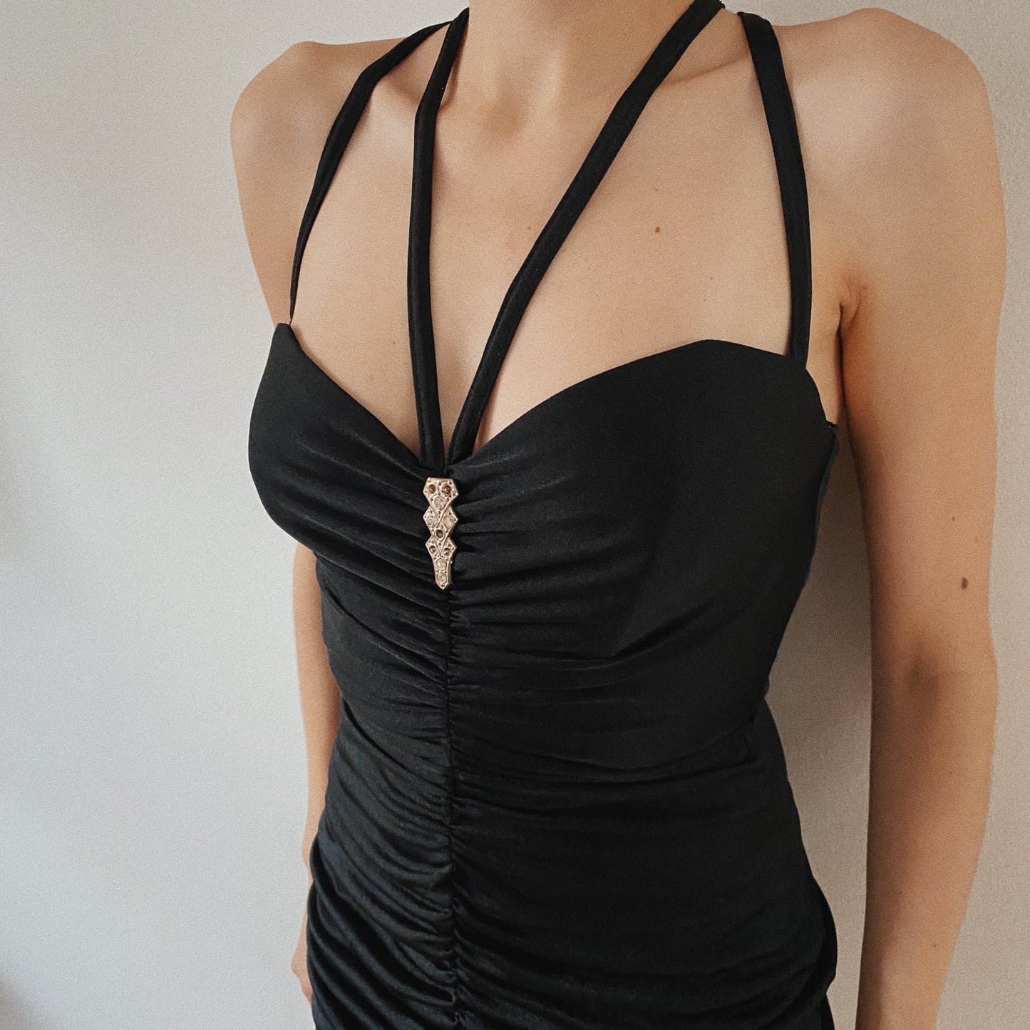 Gorgeous 90s Vintage Mini Ruched Evening Dress