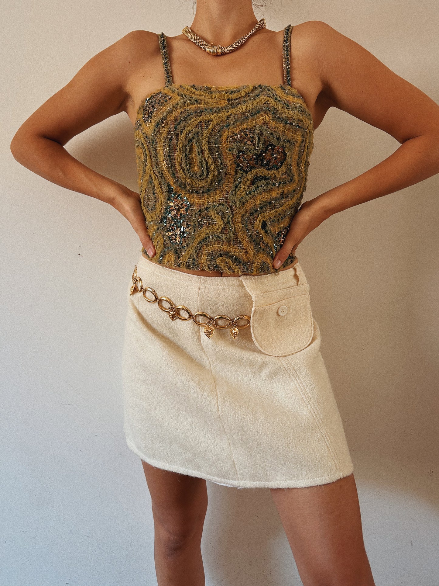 Embellished Fuzzy Beaded Top