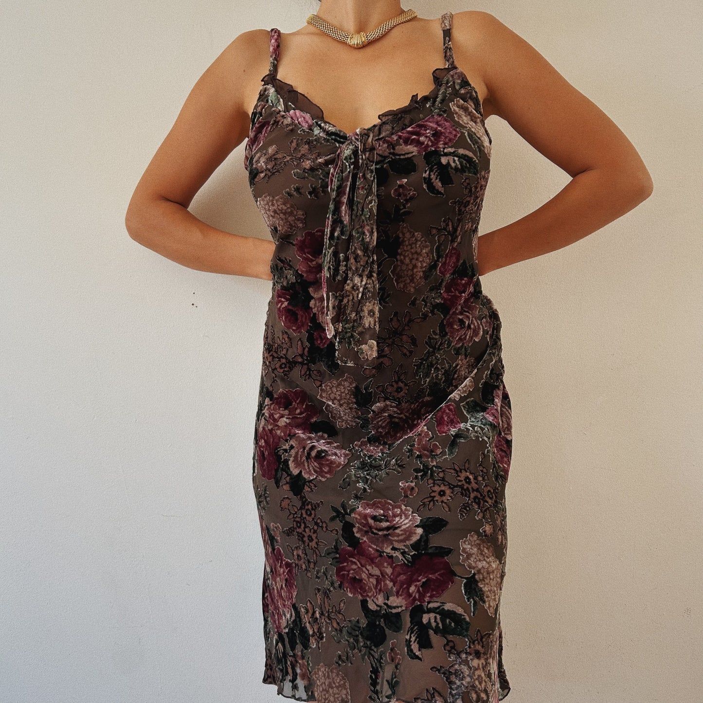 Velvet Floral Ruffled Dress