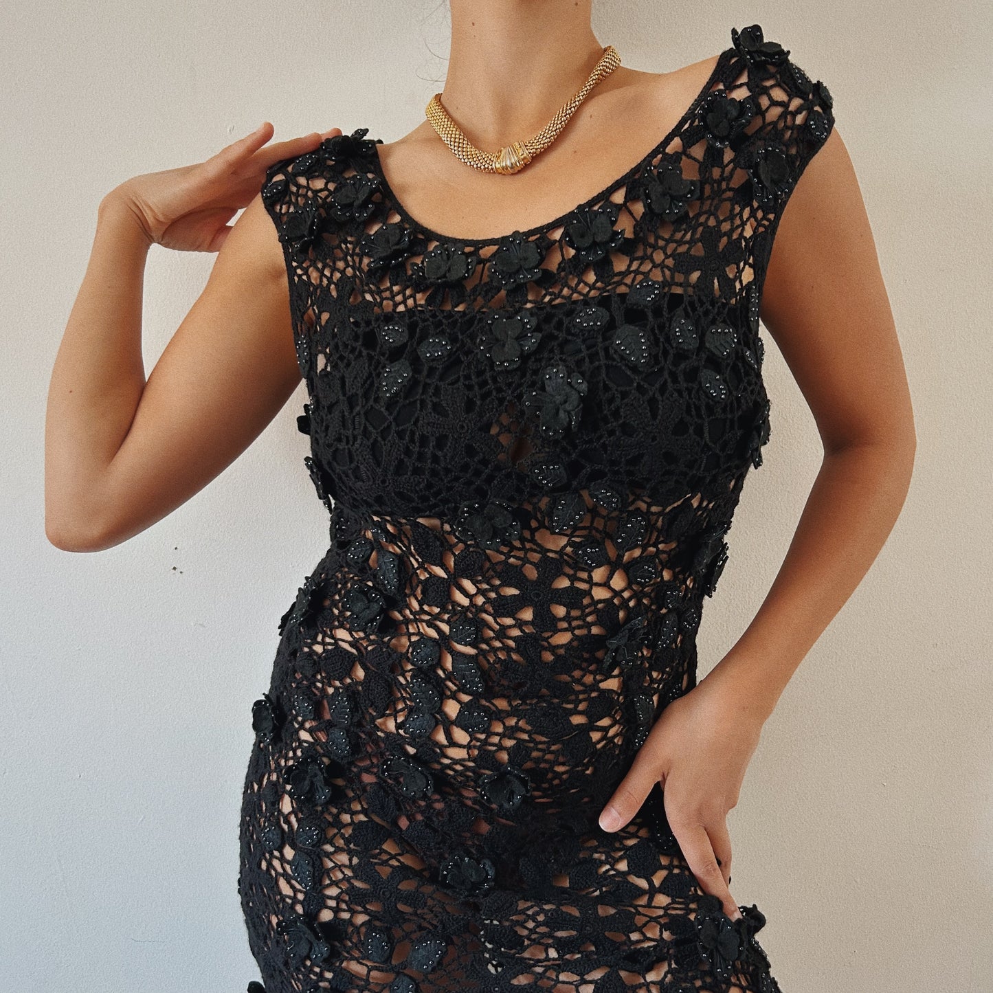 Crochet Black Floral Beach Dress