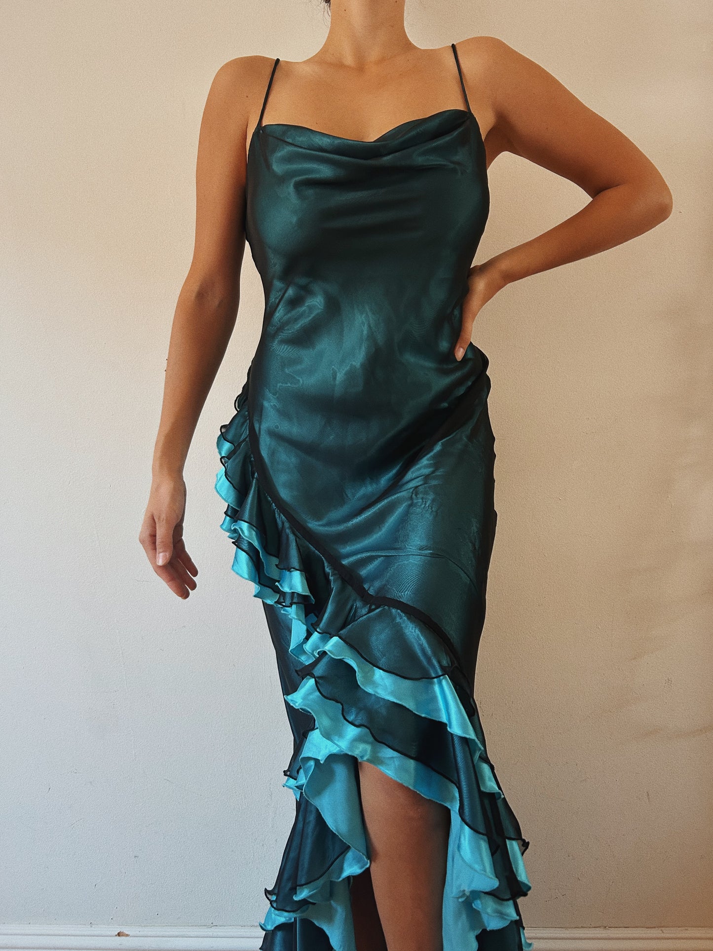 Ruffled Mesh Blue Gown