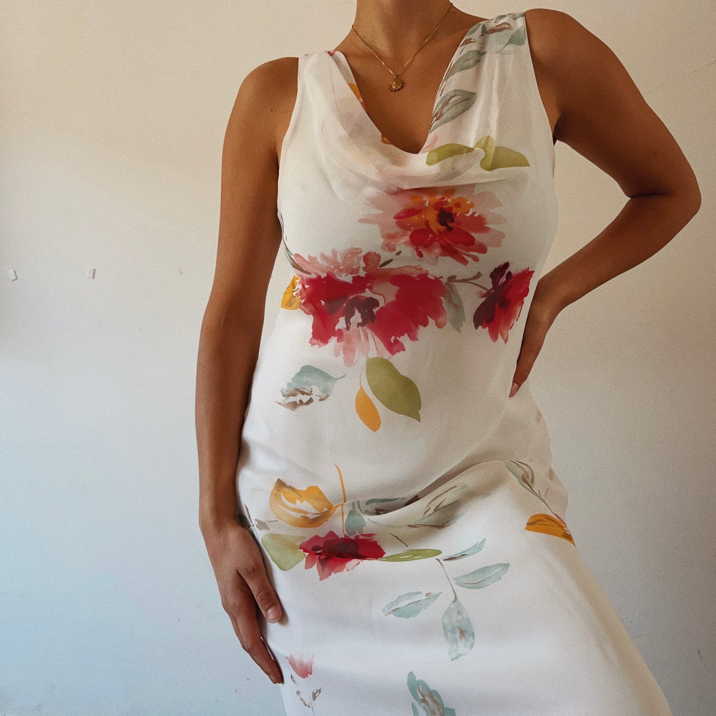 Cowl Neck Midi Floral Summer Dress