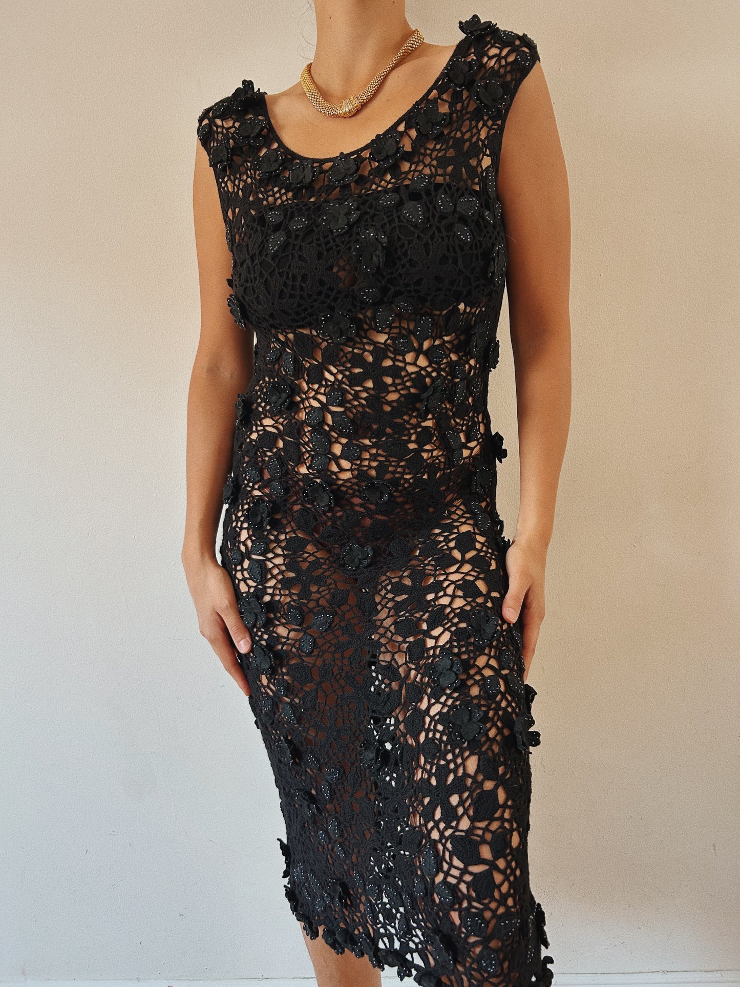 Crochet Black Floral Beach Dress