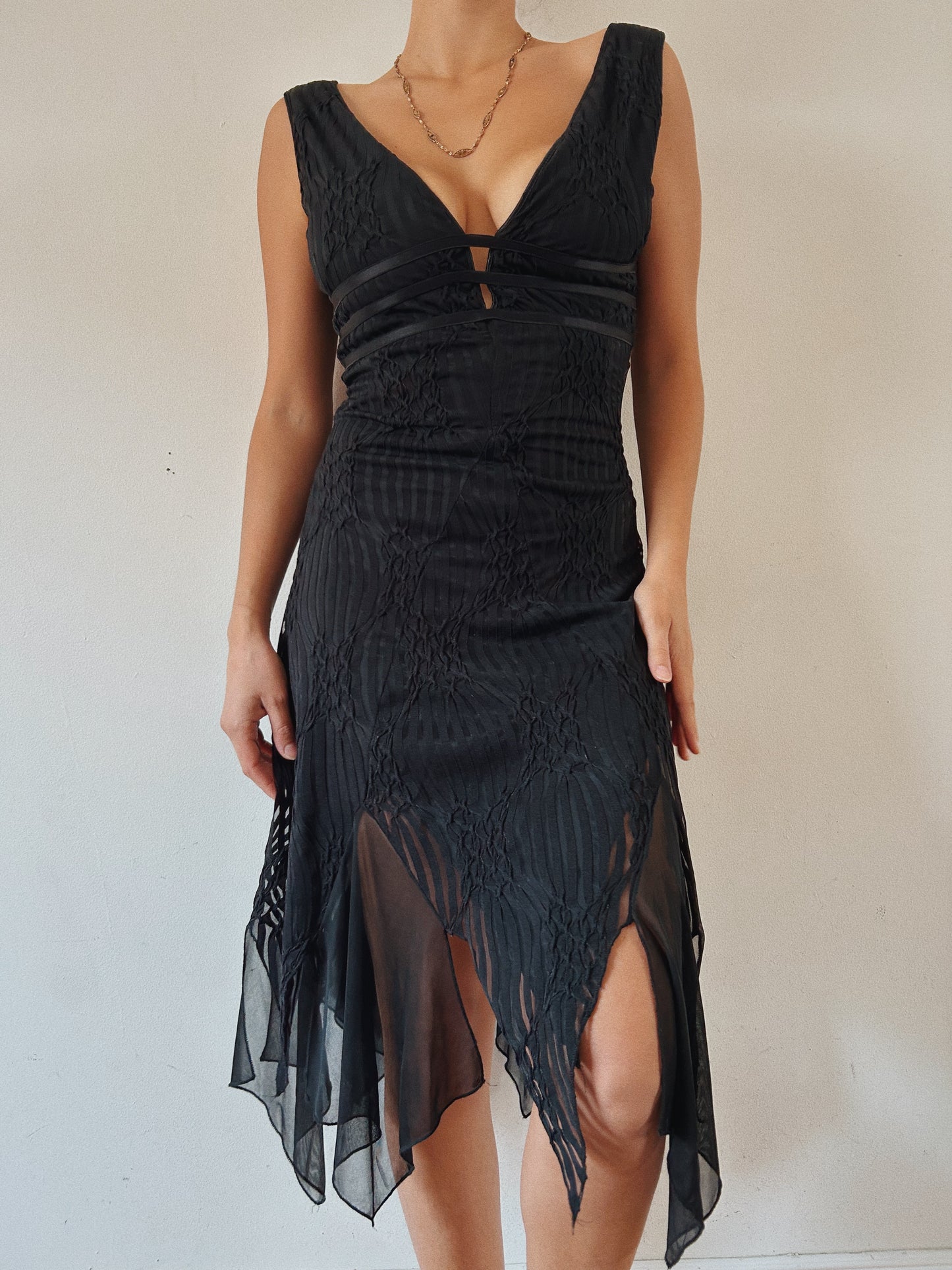 90s Vintage Black Fairy Textured Dress