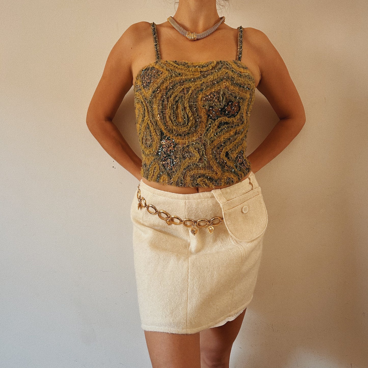 Embellished Fuzzy Beaded Top