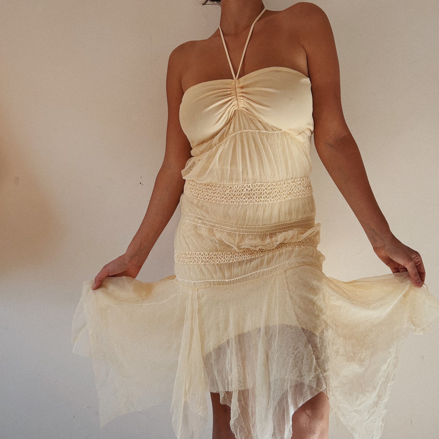 Ruched Yellow Flowy Fairy Dress