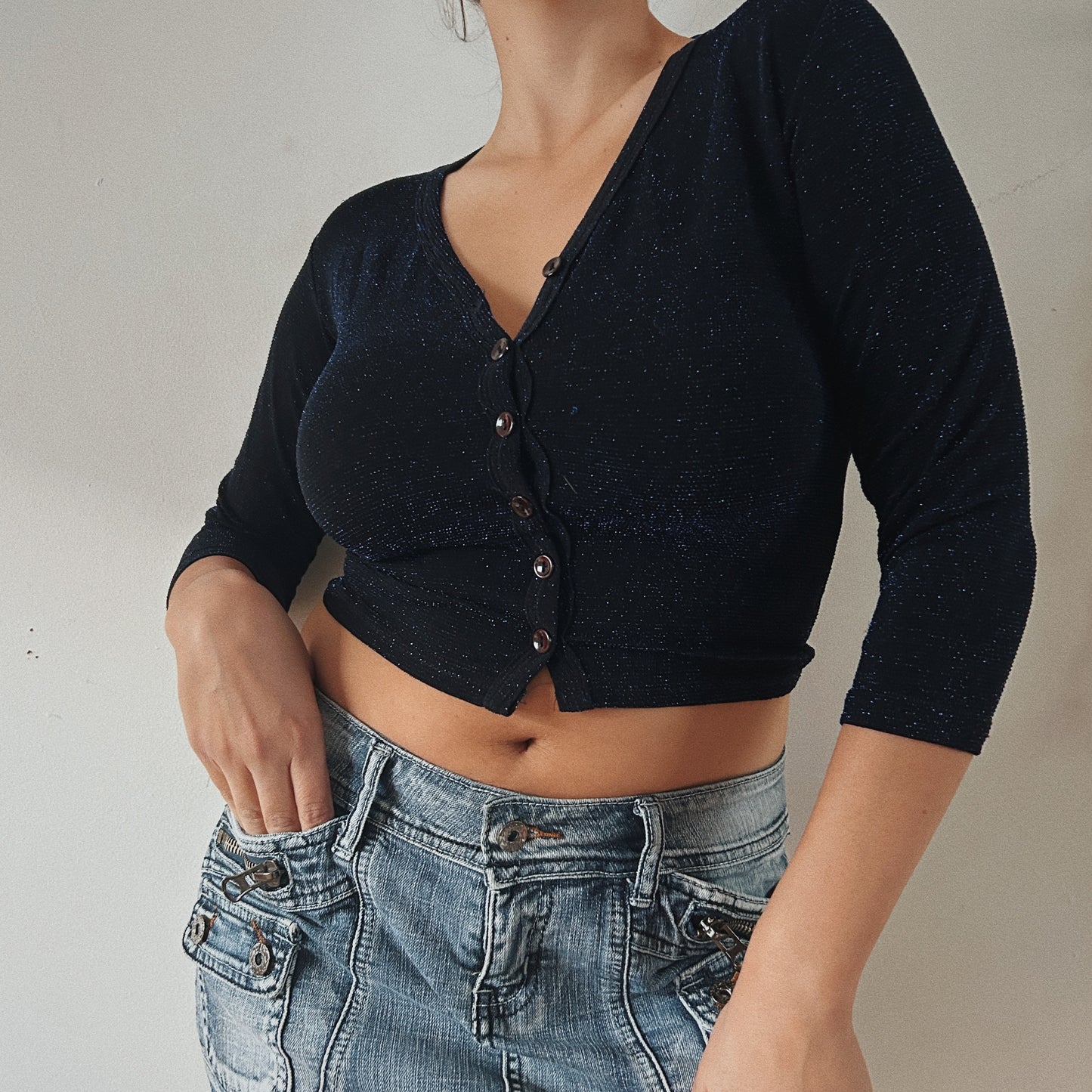 Shimmery navy crop top