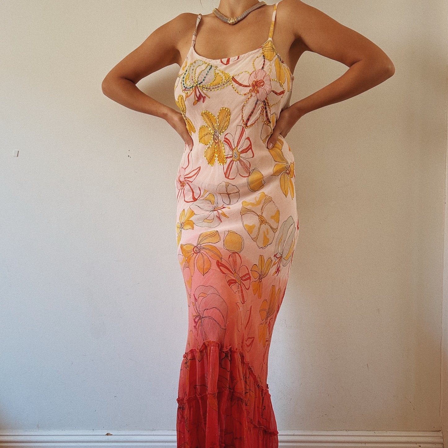 Ombre Floral Sequins Maxi Dress