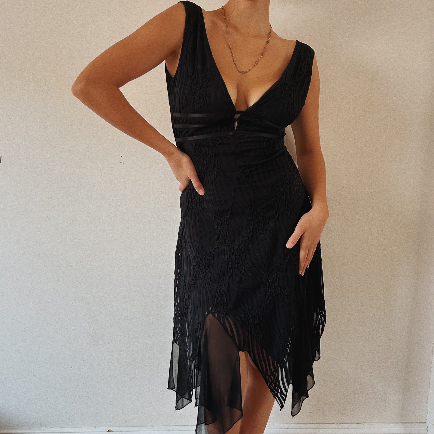 90s Vintage Black Fairy Textured Dress