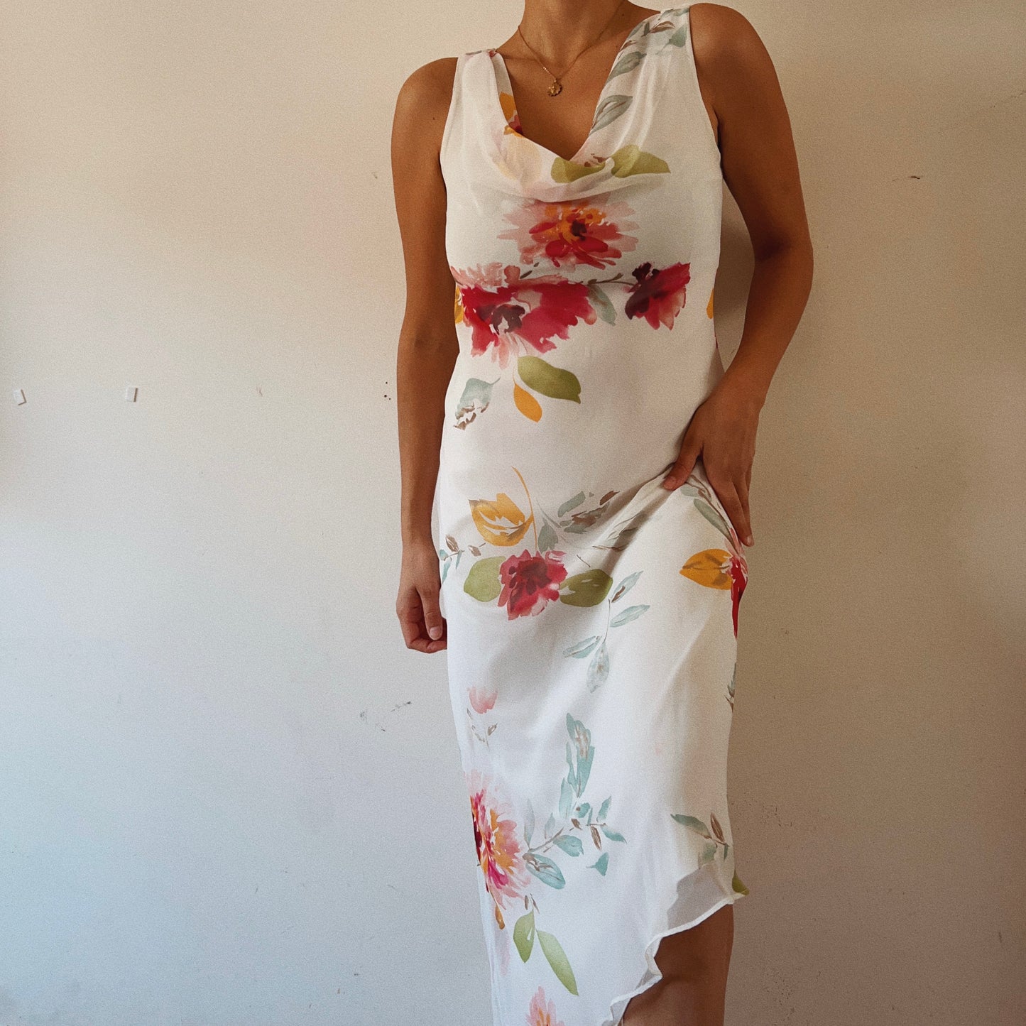 Cowl Neck Midi Floral Summer Dress