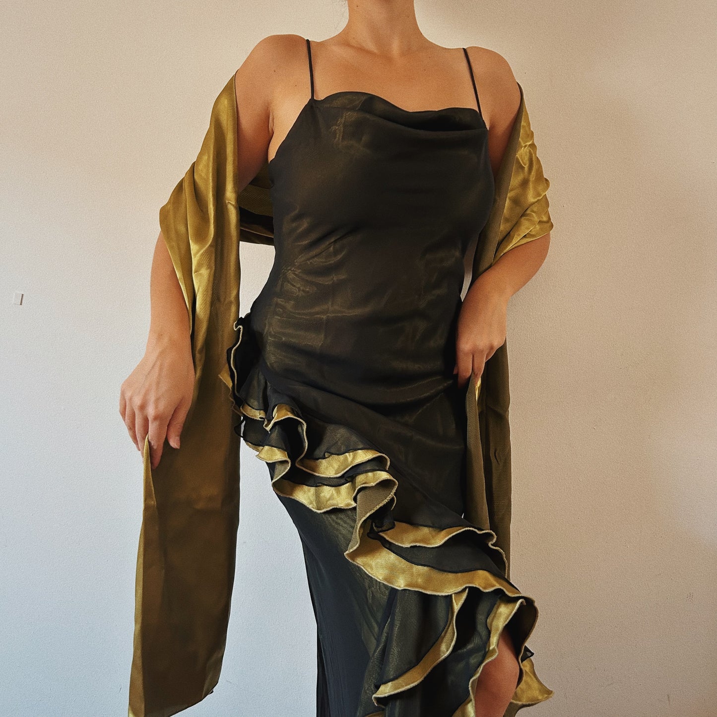 Ruffled Mesh Green Gown