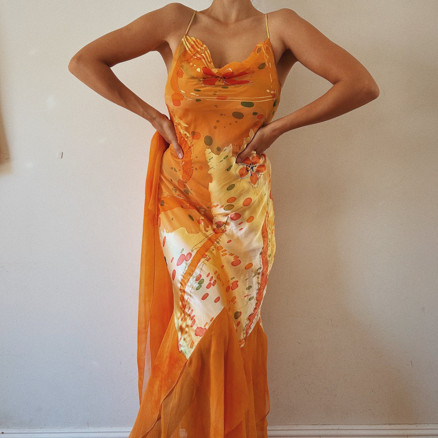 Bright Orange Ethereal Summer Ruffled Maxi Dress